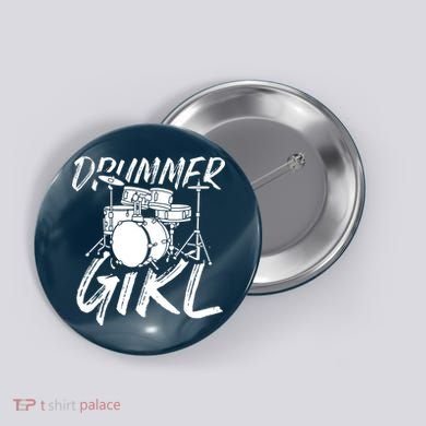 Drummer Girl Drum Kit Button