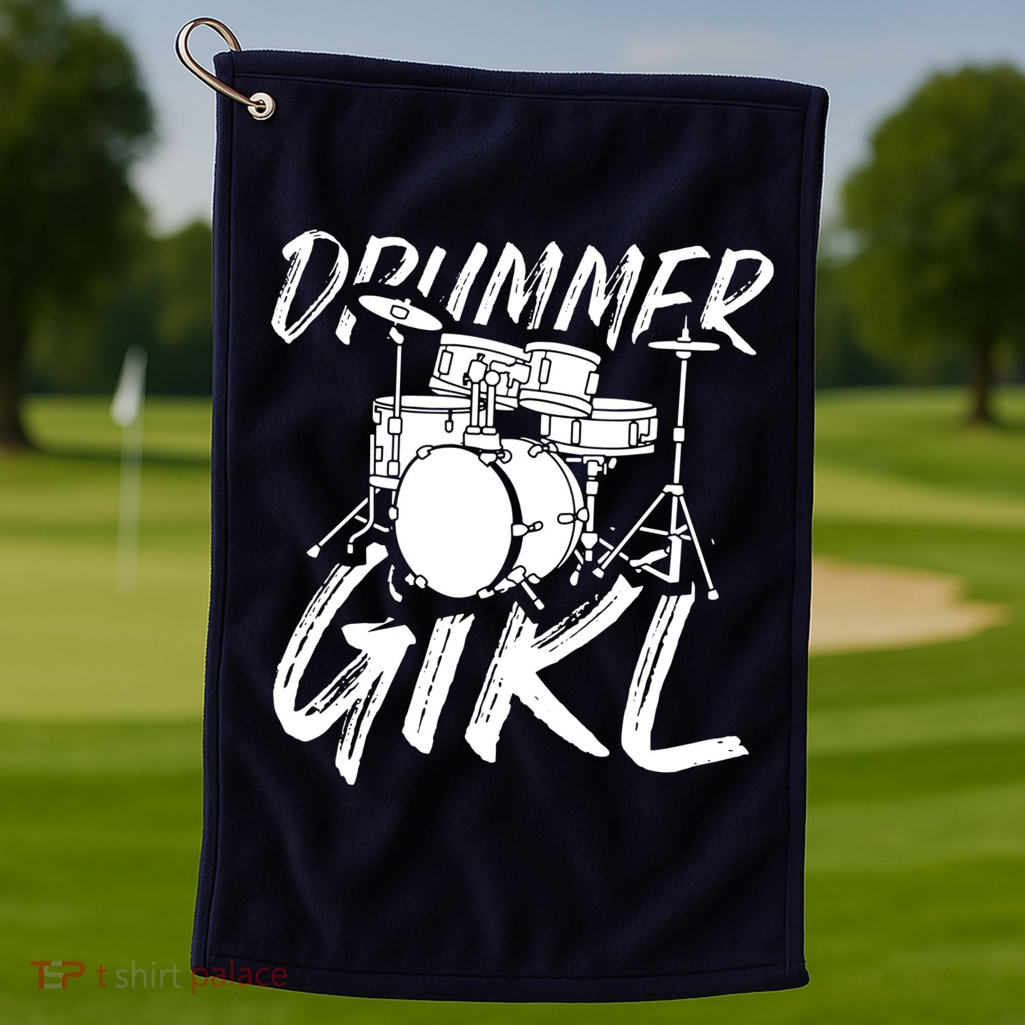 Drummer Girl Drum Kit Golf Towel