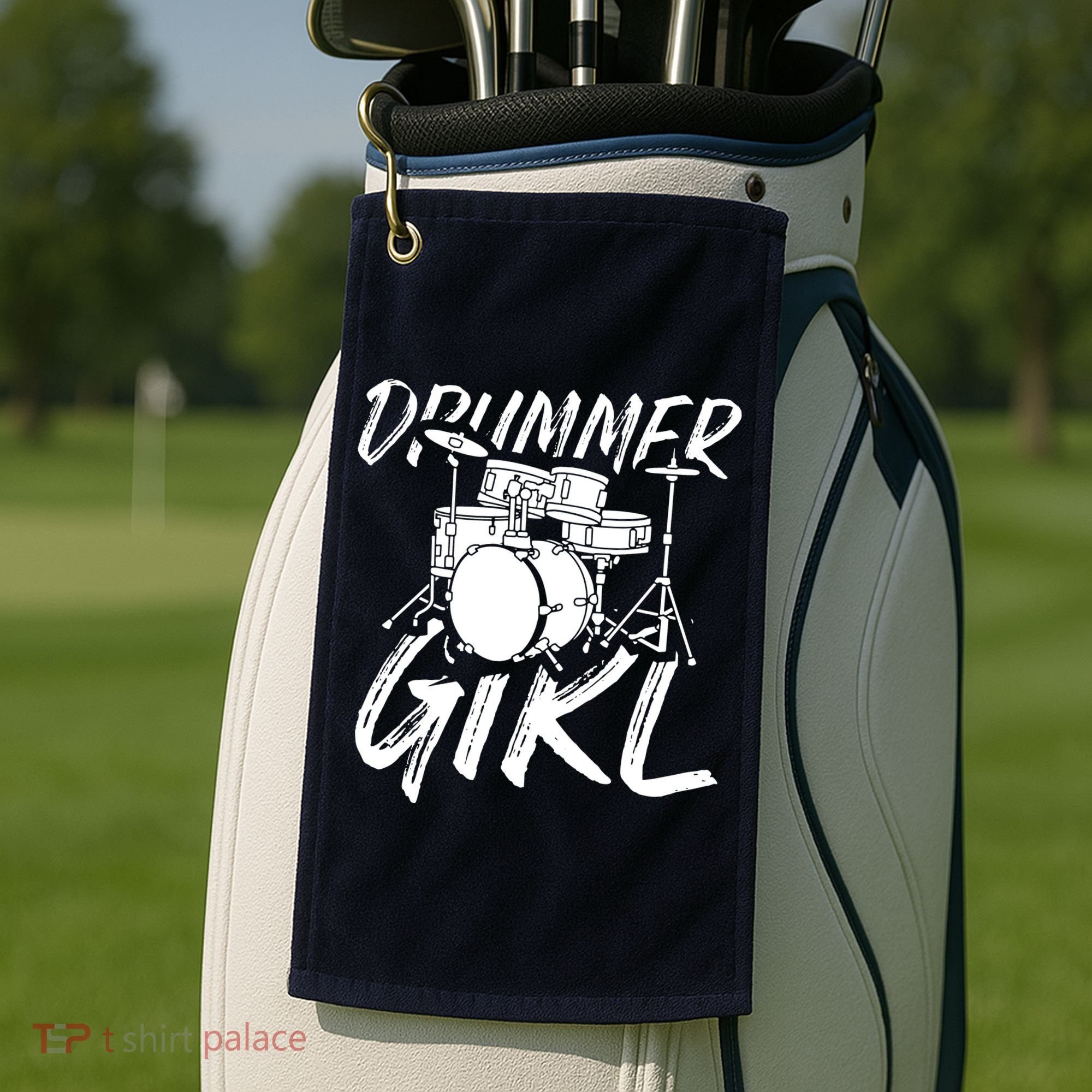 Drummer Girl Drum Kit Golf Towel