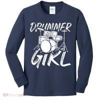 Drummer Girl Drum Kit Kids Long Sleeve Shirt thumb 0