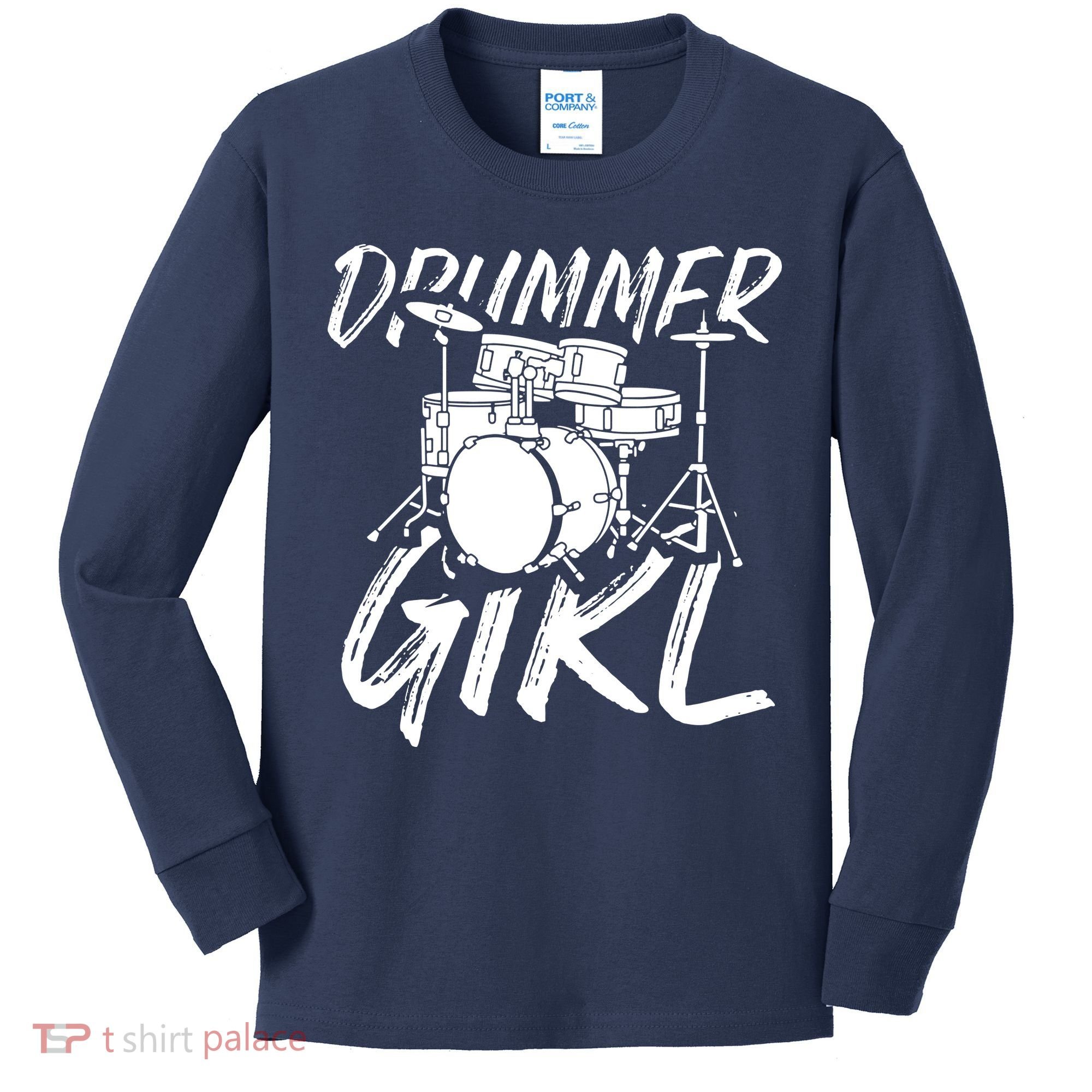 Drummer Girl Drum Kit Kids Long Sleeve Shirt