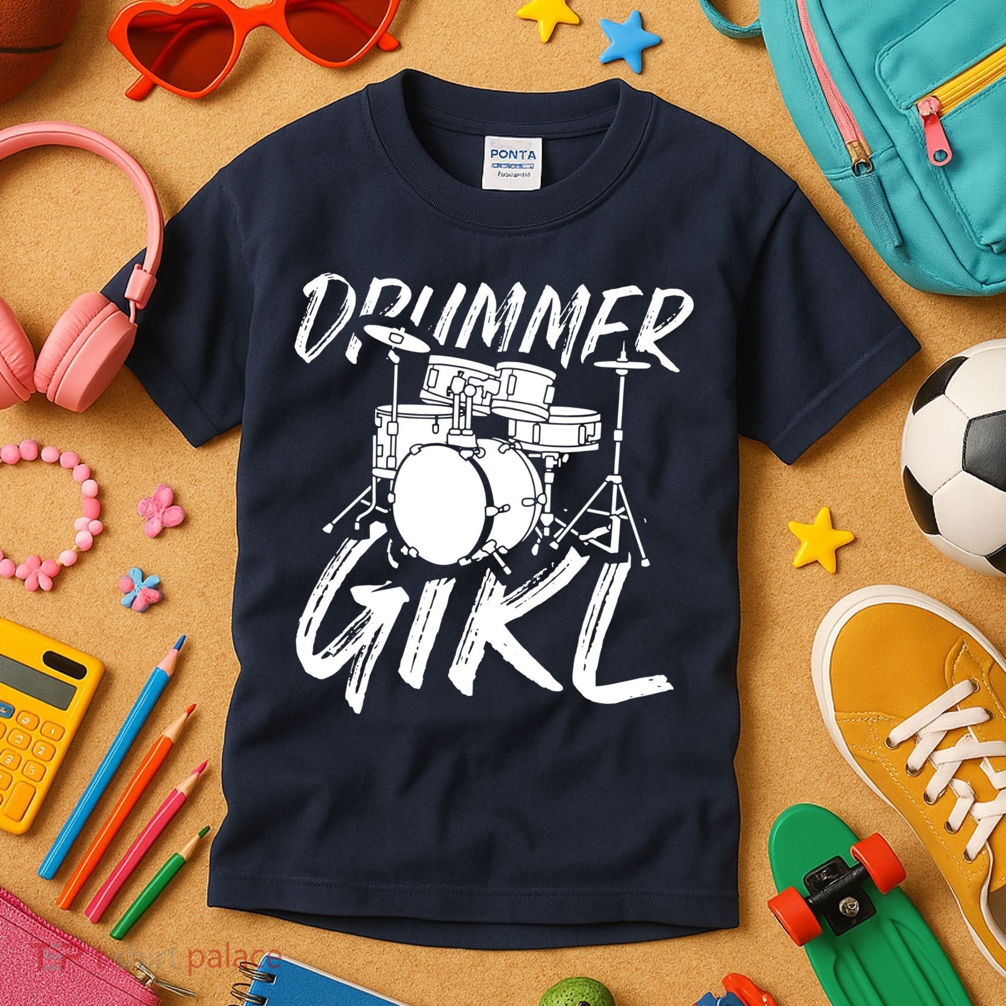 Drummer Girl Drum Kit Kids T-Shirt
