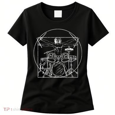Drummer Gift Da Vinci Drums Drawing Present for Music Fans Women's T-Shirt