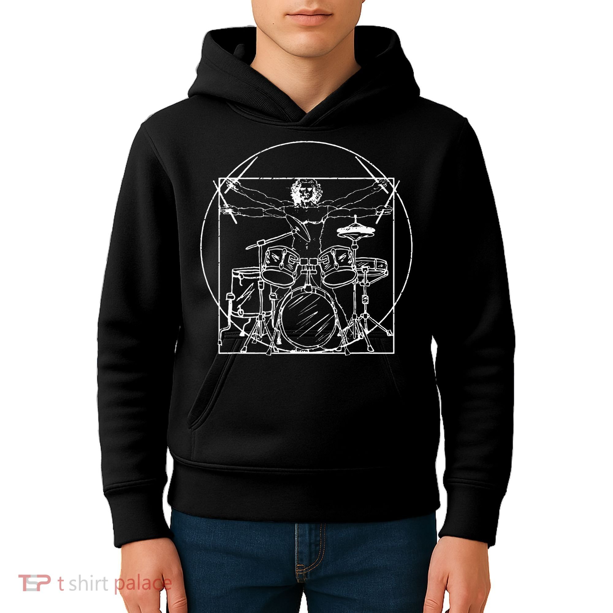 Drummer Gift Da Vinci Drums Drawing Present for Music Fans Kids Hoodie