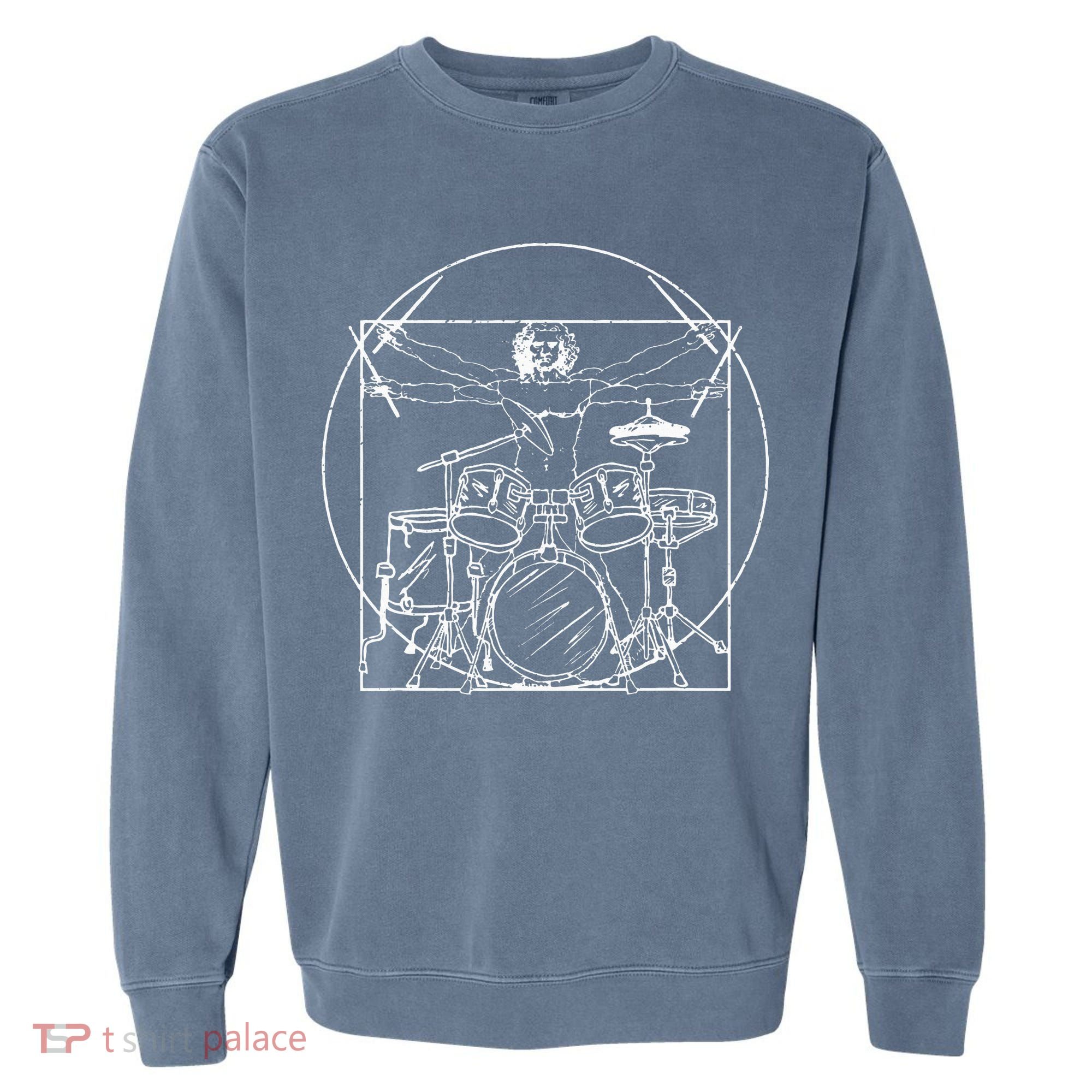 Drummer Gift Da Vinci Drums Drawing Present for Music Fans Garment-Dyed Sweatshirt
