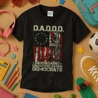 Daddd Gun Dads Against Daughters Dating Democrats On Back Kids T-Shirt thumb 3