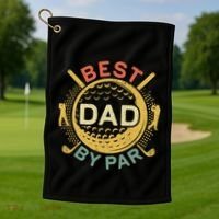 Disc Golf Fathers Best Dad By Par Funny Golf Gift Golf Towel thumb 1