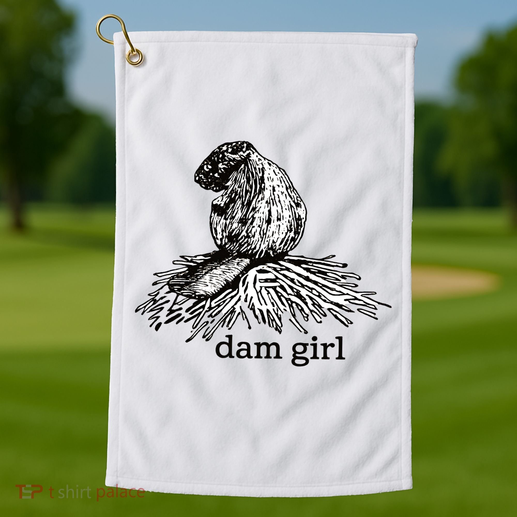 Dam Girl Funny Beaver Meme Golf Towel