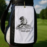 Dam Girl Funny Beaver Meme Golf Towel thumb 2