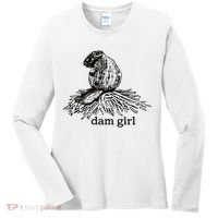 Dam Girl Funny Beaver Meme Women's Long Sleeve Shirt thumb 0