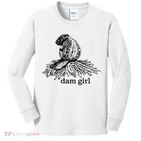 Dam Girl Funny Beaver Meme Kids Long Sleeve Shirt thumb 0