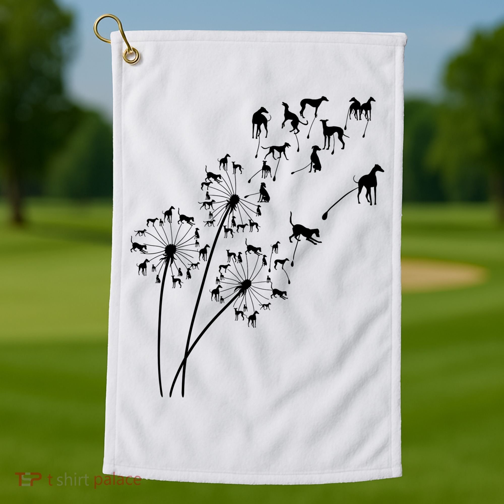 Dandelion Greyhound Flower Floral Greyhound Tree Golf Towel