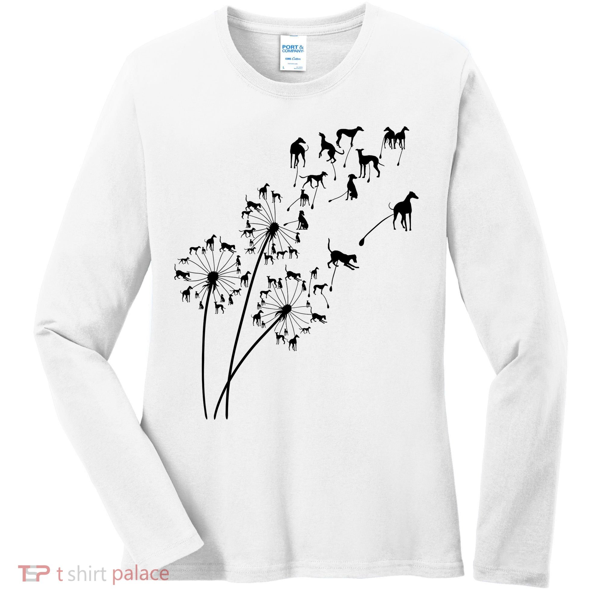 Dandelion Greyhound Flower Floral Greyhound Tree Women's Long Sleeve Shirt
