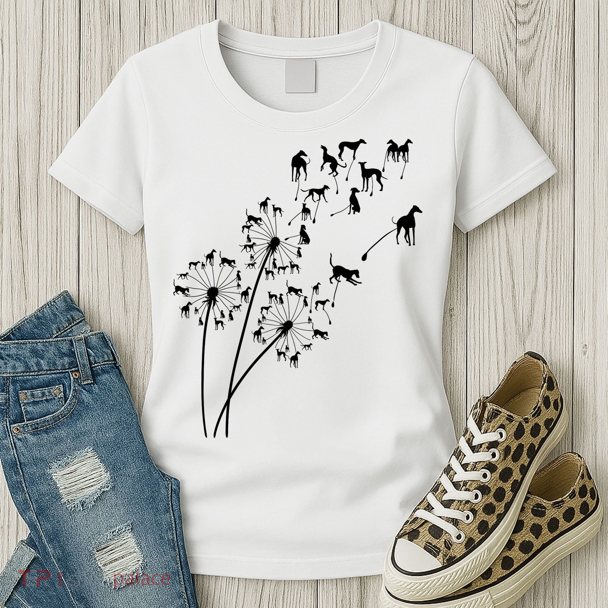 Dandelion Greyhound Flower Floral Greyhound Tree Women's T-Shirt