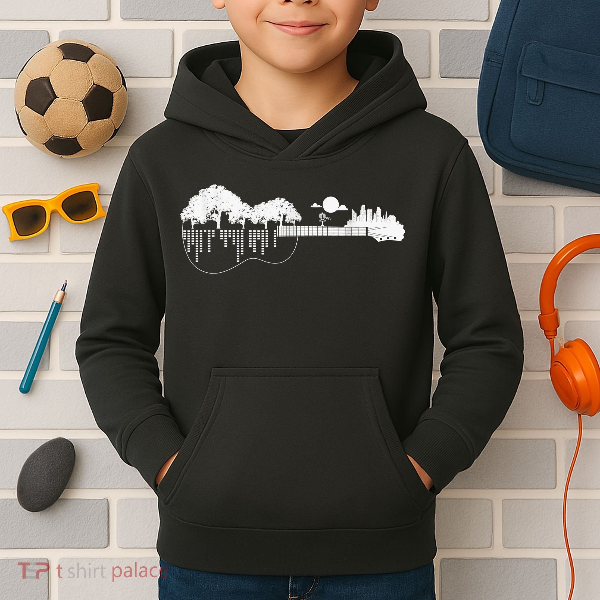Disc Golf Flying Disc - Disc Golf Sunset Guitar Kids Hoodie