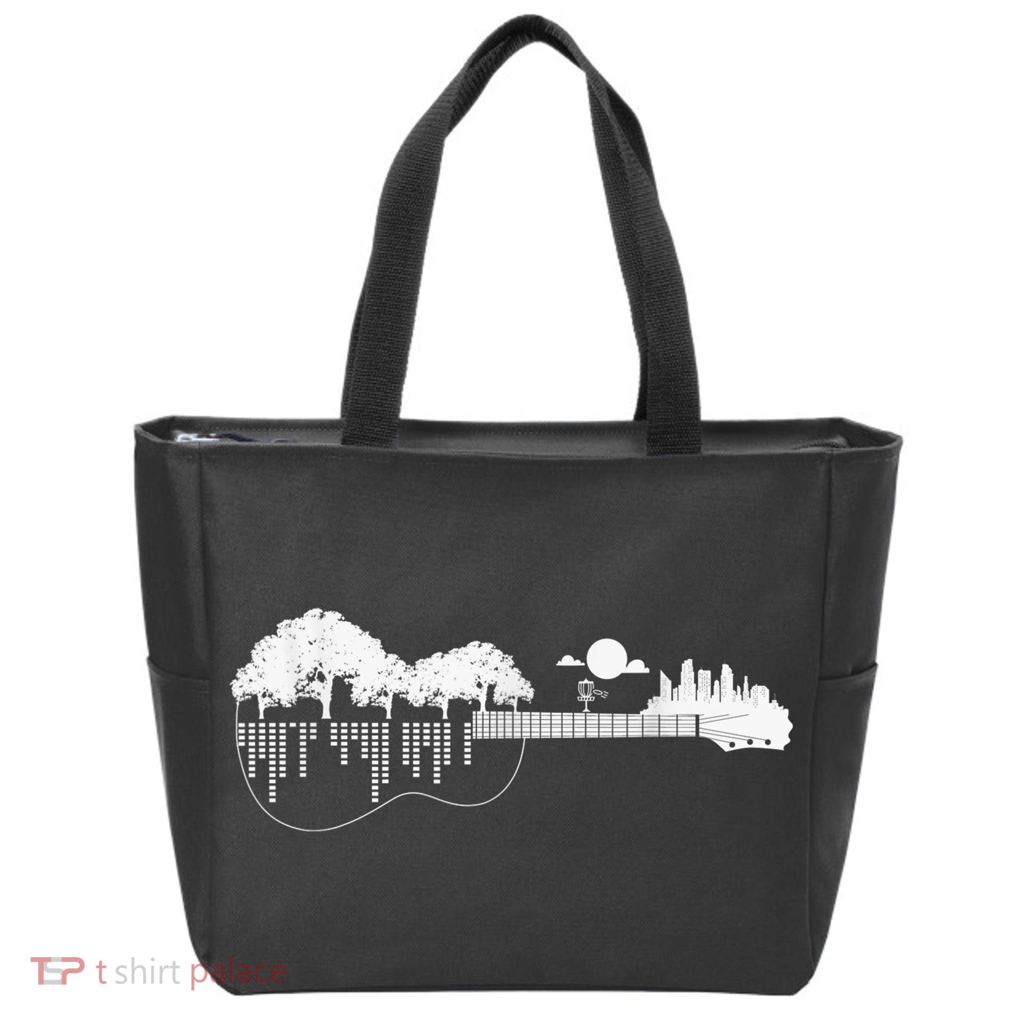 Disc Golf Flying Disc - Disc Golf Sunset Guitar Tote Bag