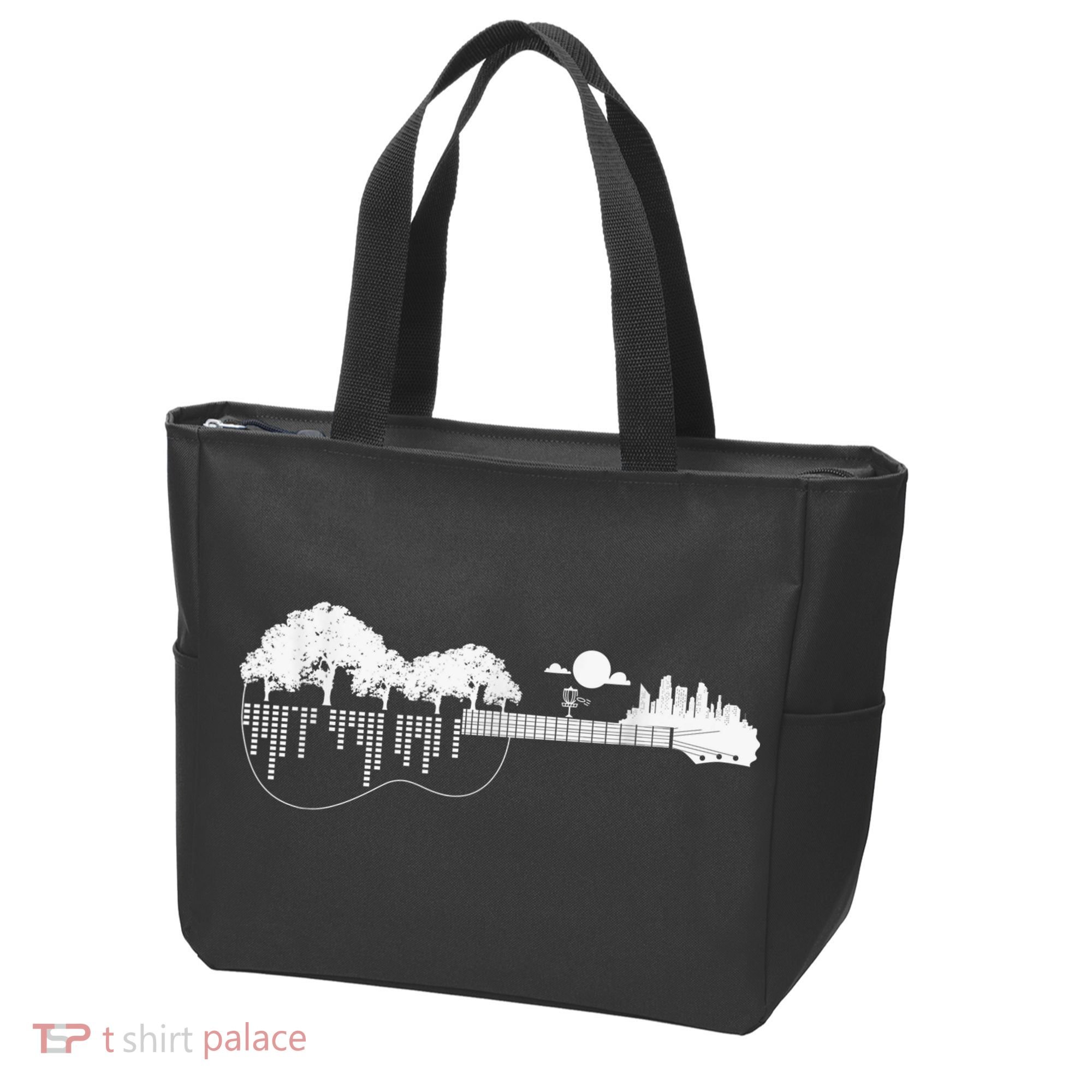 Disc Golf Flying Disc - Disc Golf Sunset Guitar Tote Bag