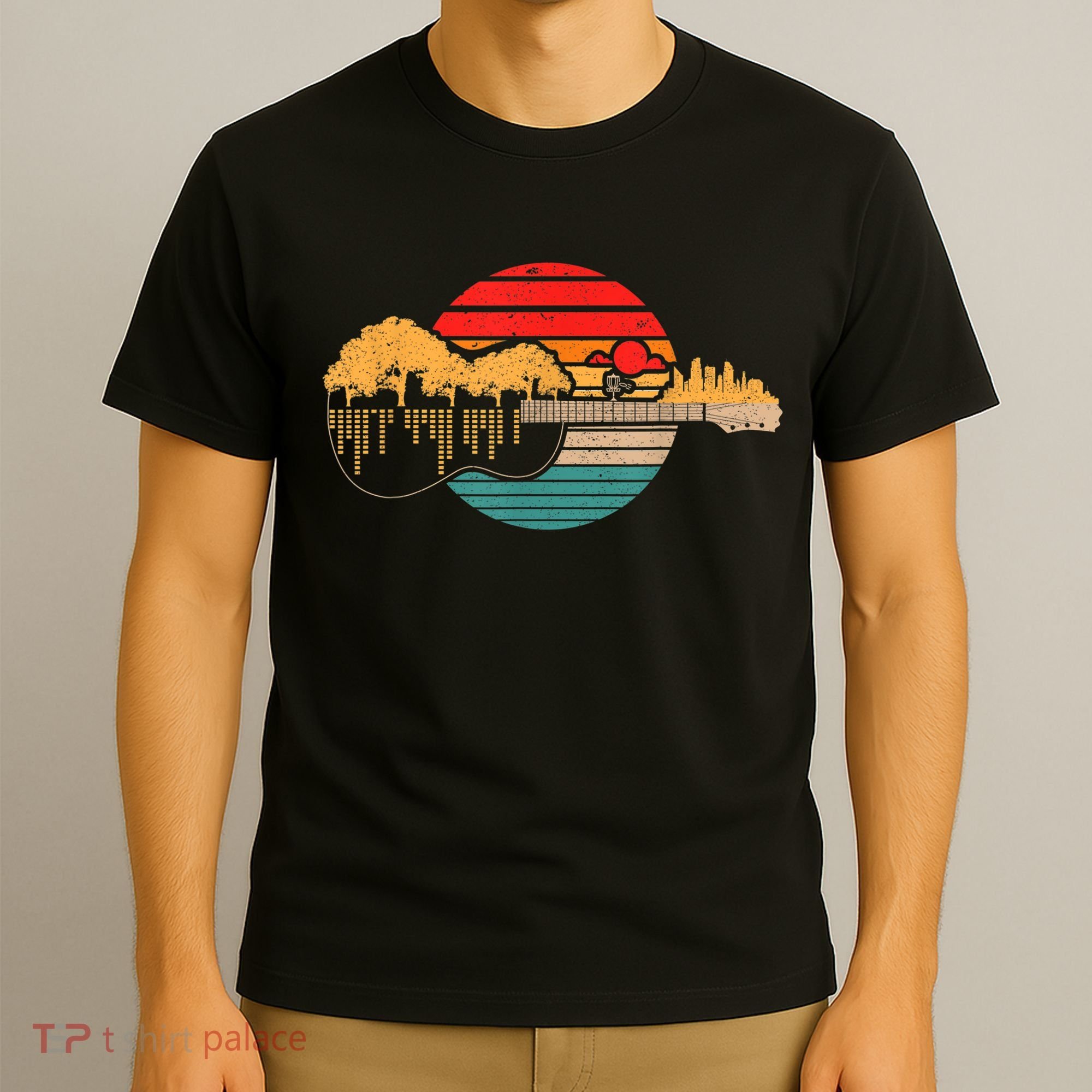 Disc Golf Flying Disc - Disc Golf Sunset Guitar T-Shirt
