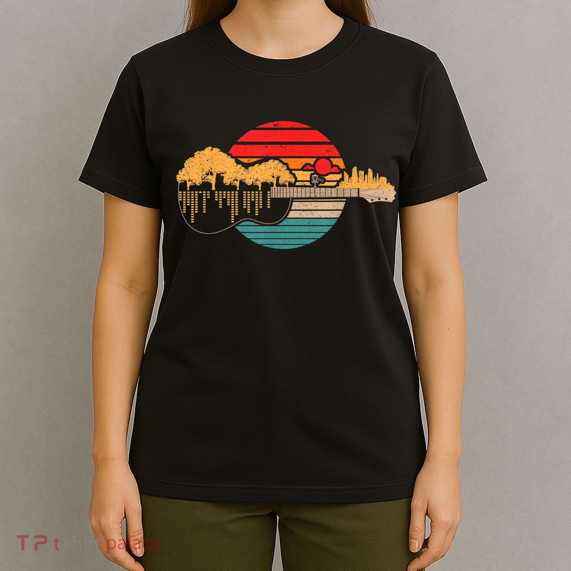Disc Golf Flying Disc - Disc Golf Sunset Guitar T-Shirt