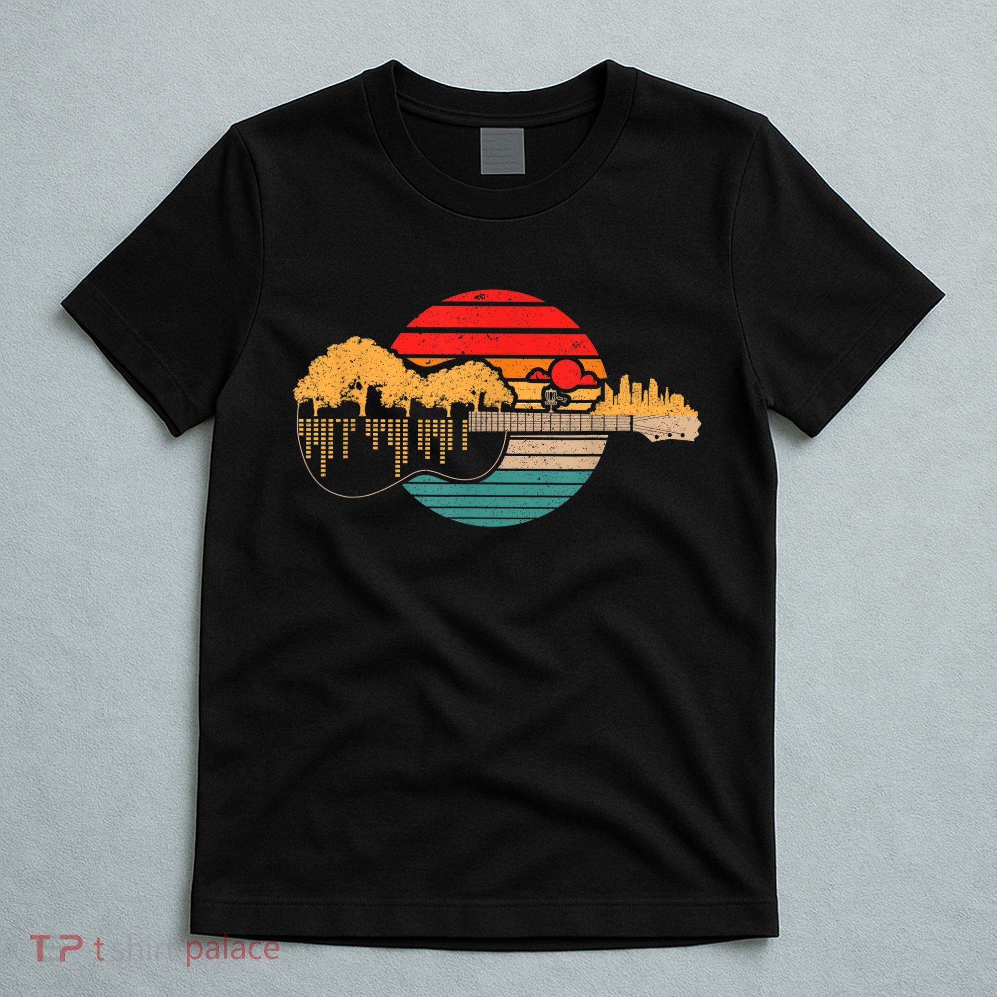 Disc Golf Flying Disc - Disc Golf Sunset Guitar T-Shirt