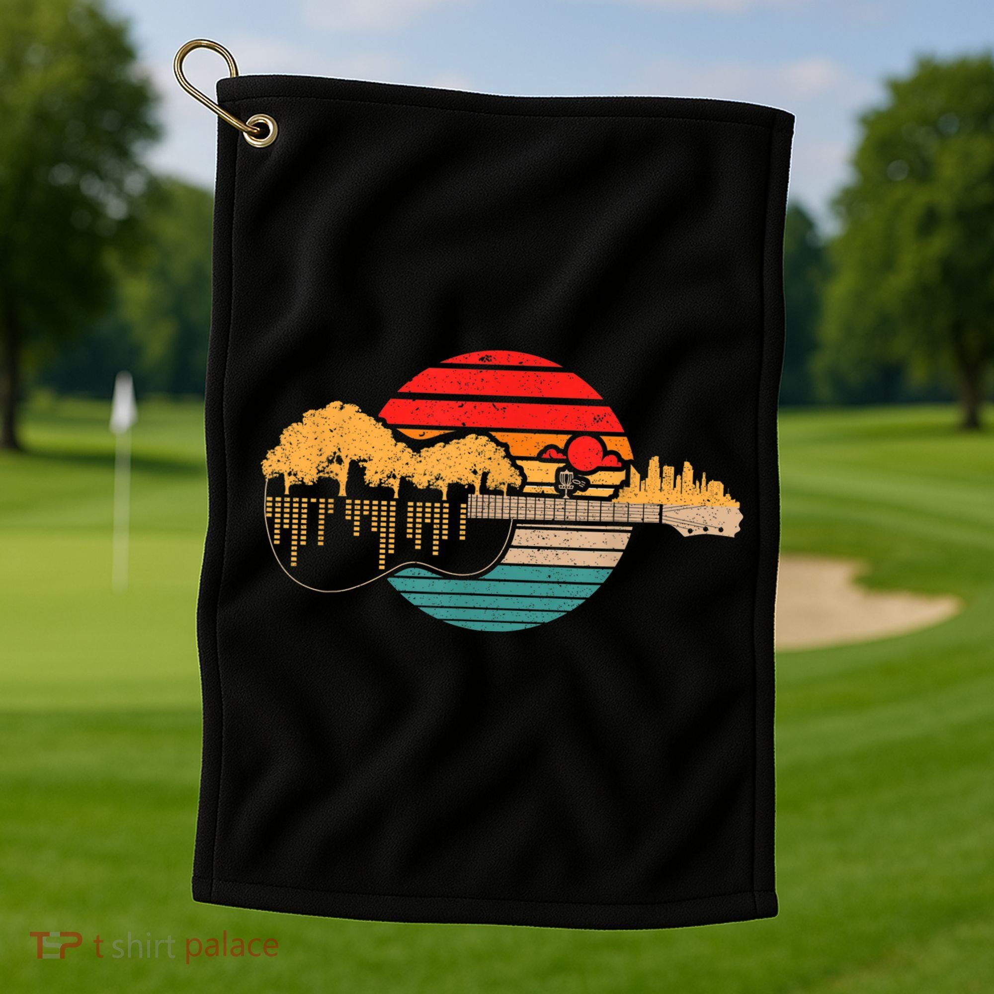 Disc Golf Flying Disc - Disc Golf Sunset Guitar Golf Towel