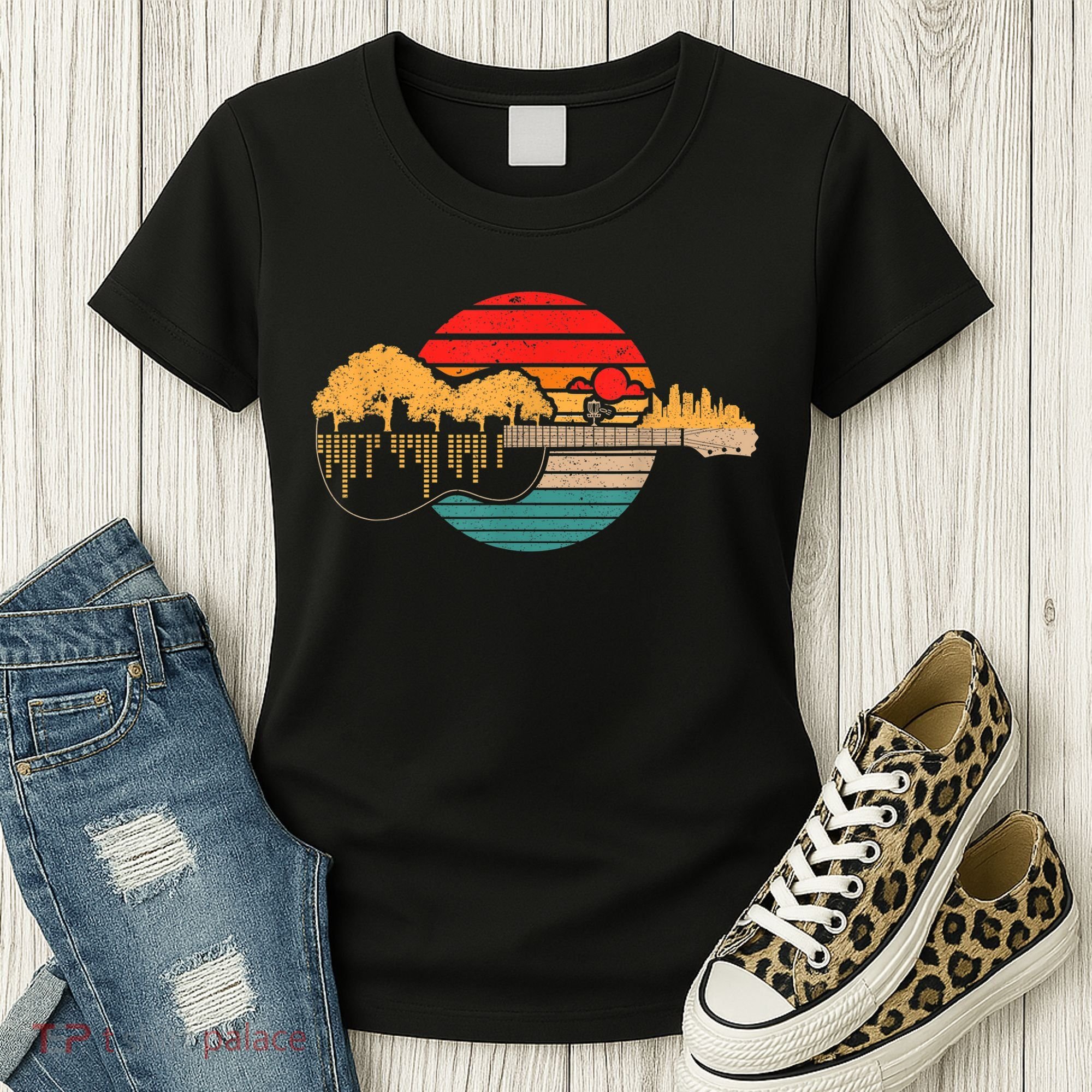Disc Golf Flying Disc - Disc Golf Sunset Guitar Women's T-Shirt