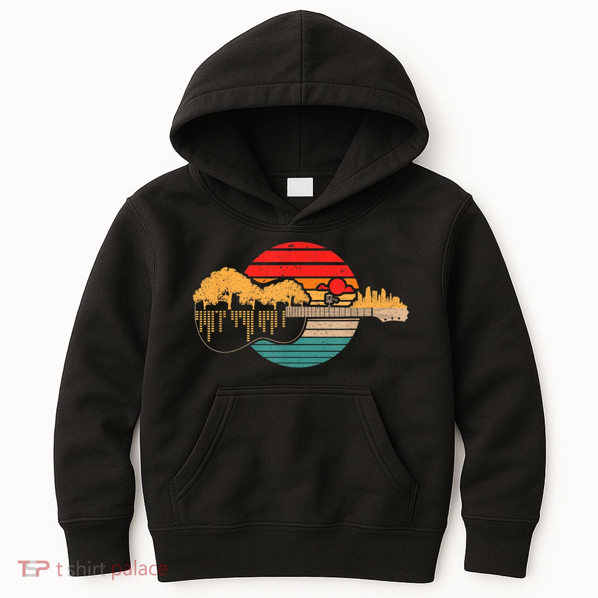 Disc Golf Flying Disc - Disc Golf Sunset Guitar Kids Hoodie
