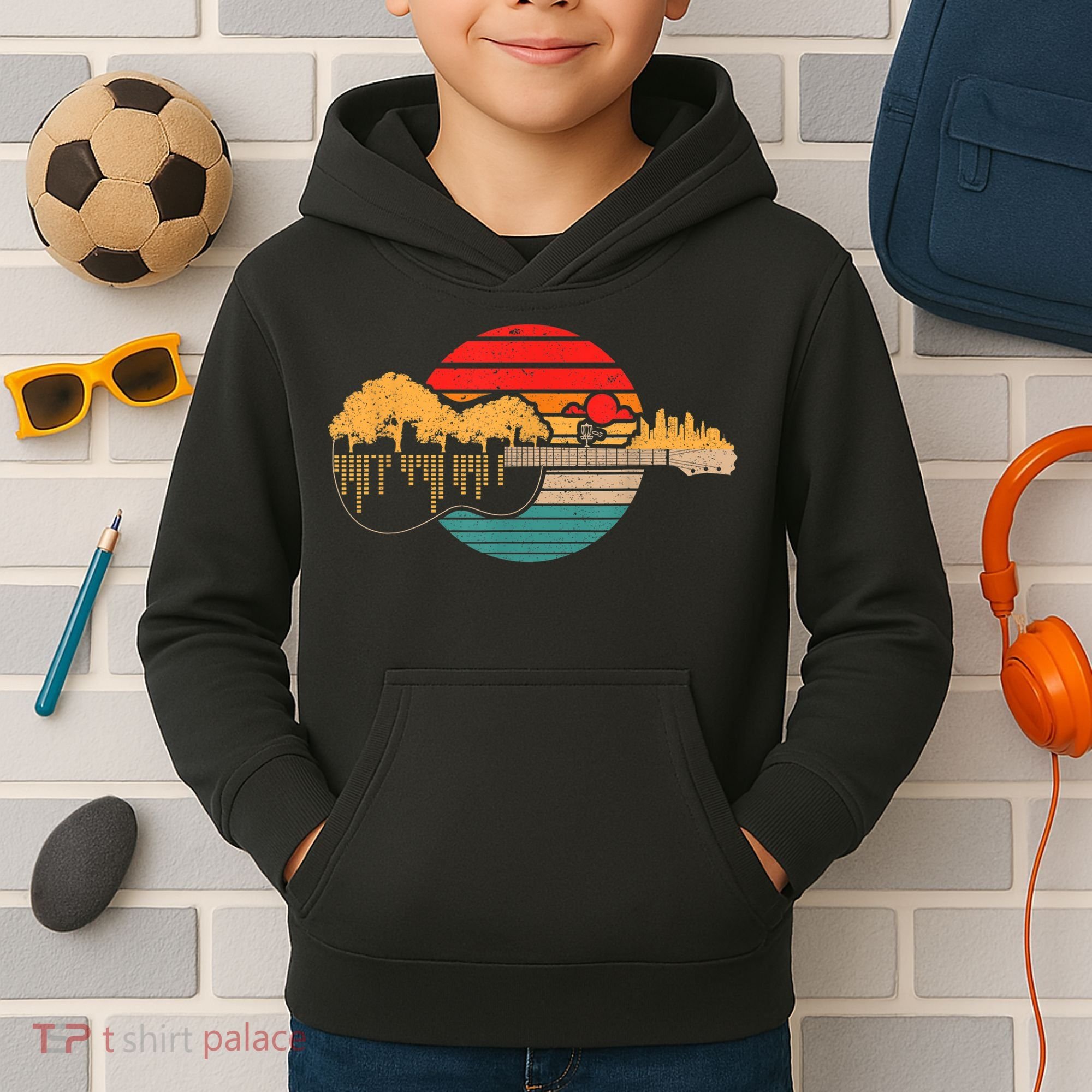 Disc Golf Flying Disc - Disc Golf Sunset Guitar Kids Hoodie