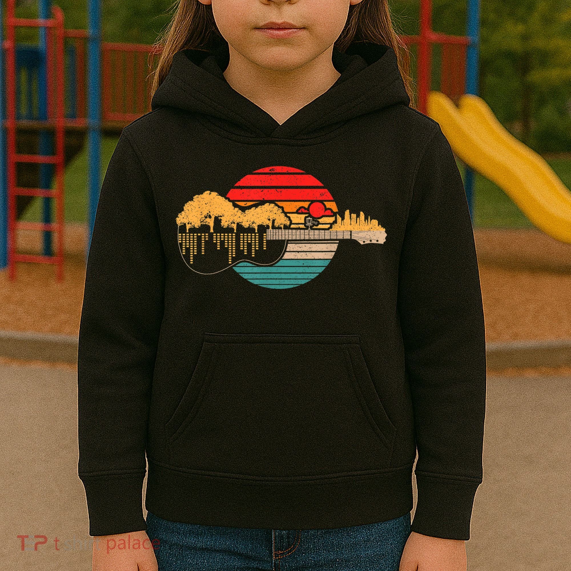 Disc Golf Flying Disc - Disc Golf Sunset Guitar Kids Hoodie