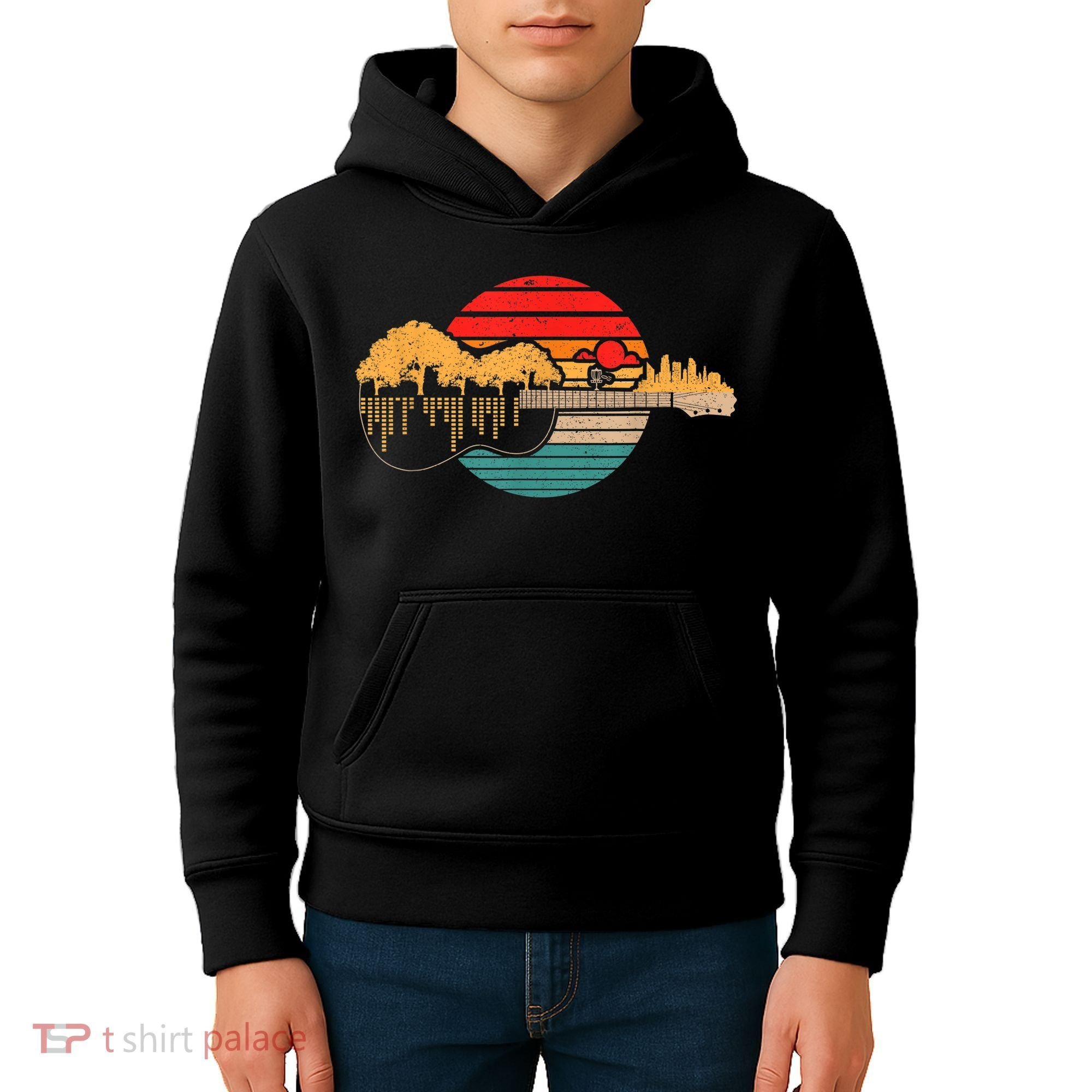 Disc Golf Flying Disc - Disc Golf Sunset Guitar Kids Hoodie