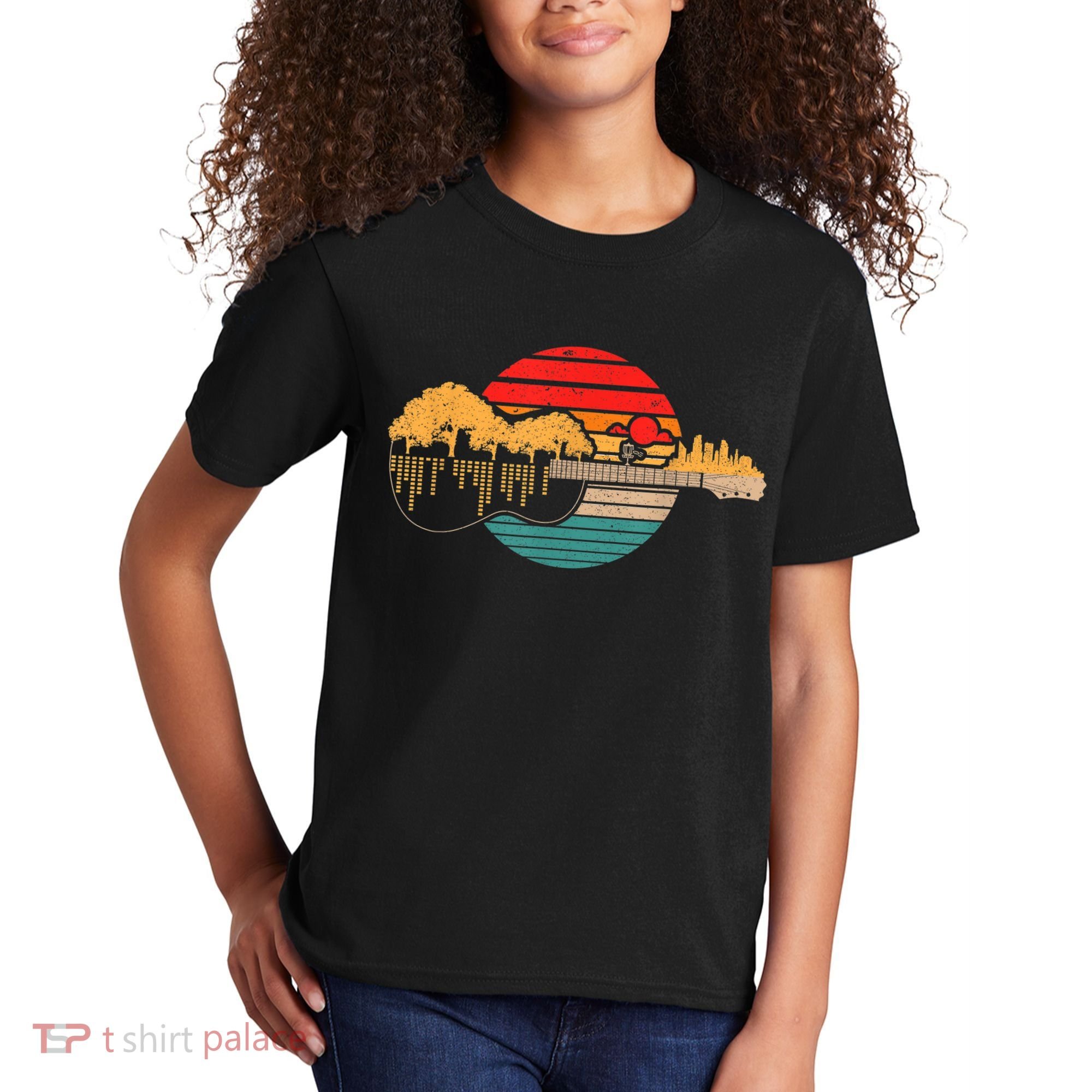 Disc Golf Flying Disc - Disc Golf Sunset Guitar Kids T-Shirt