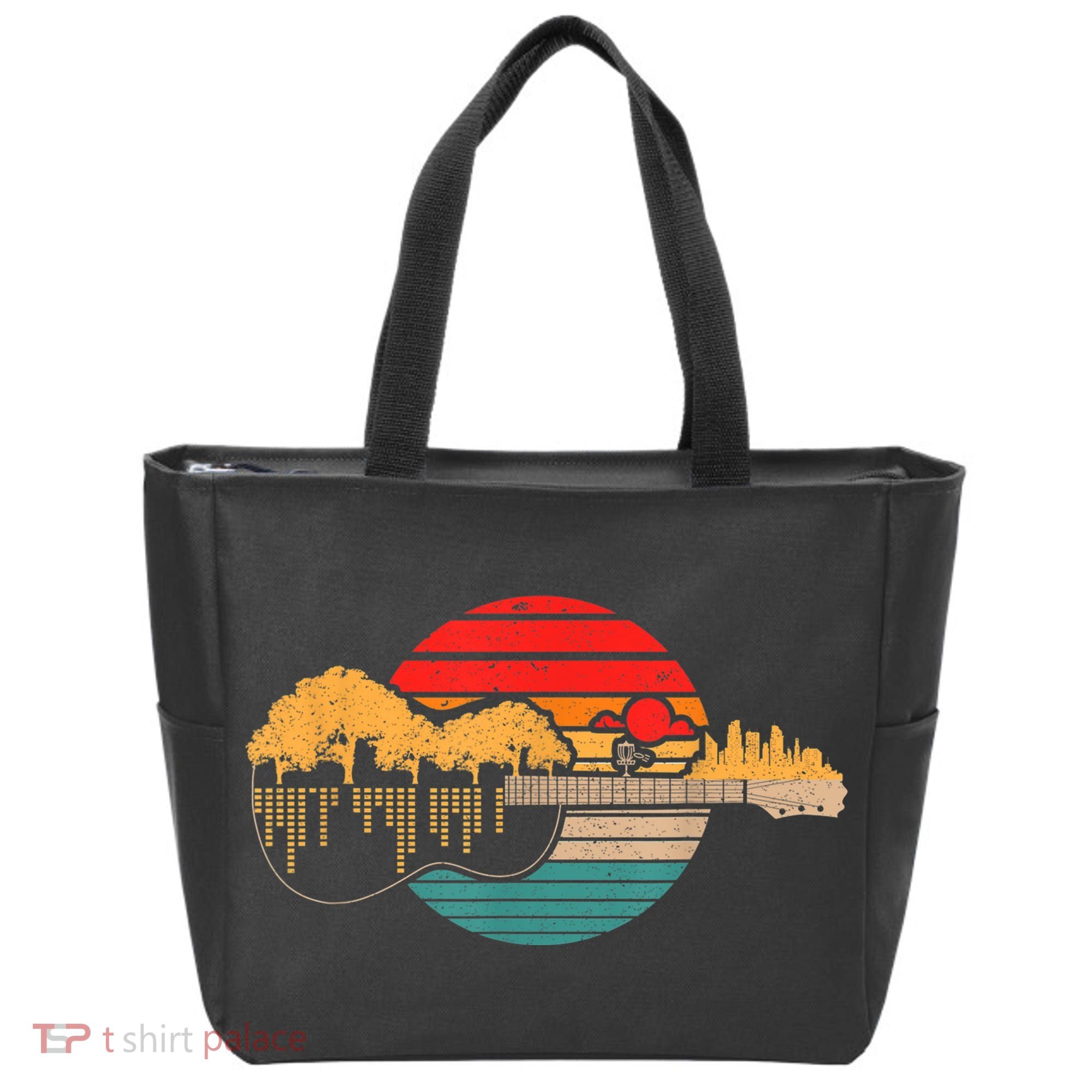 Disc Golf Flying Disc - Disc Golf Sunset Guitar Tote Bag