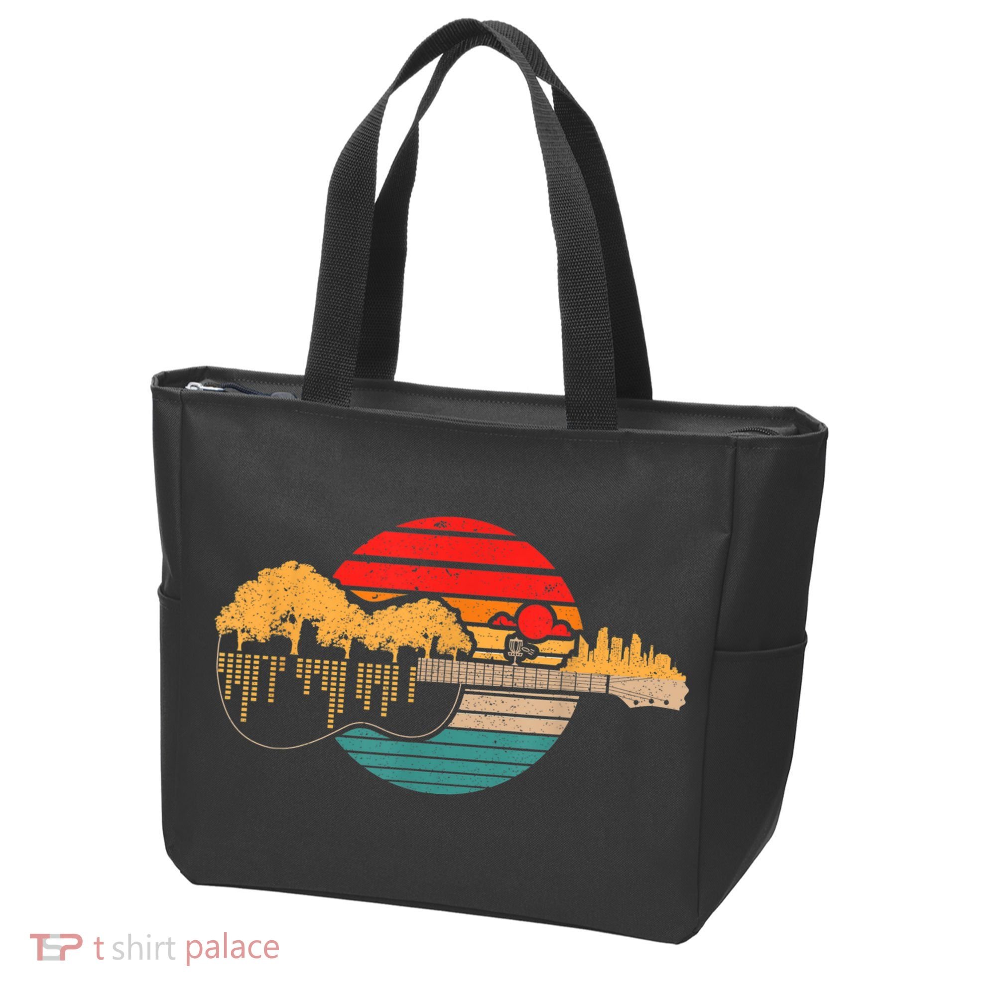 Disc Golf Flying Disc - Disc Golf Sunset Guitar Tote Bag