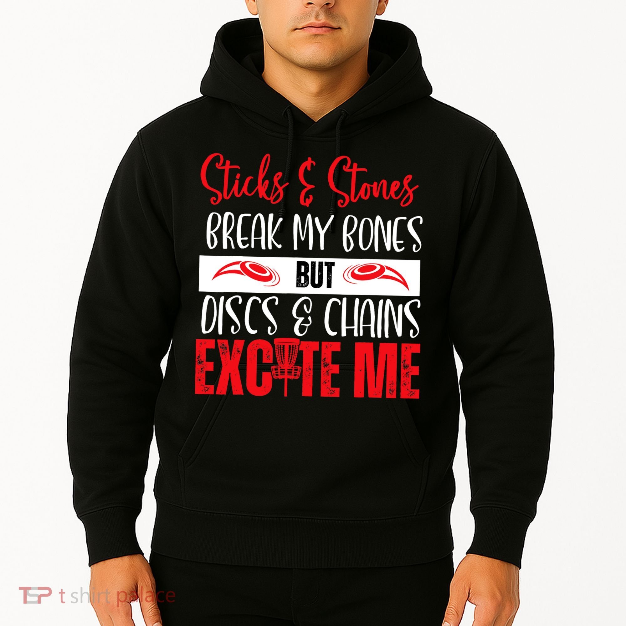 Disc Golf Funny Discs & Chains Excite Me Red Hoodie