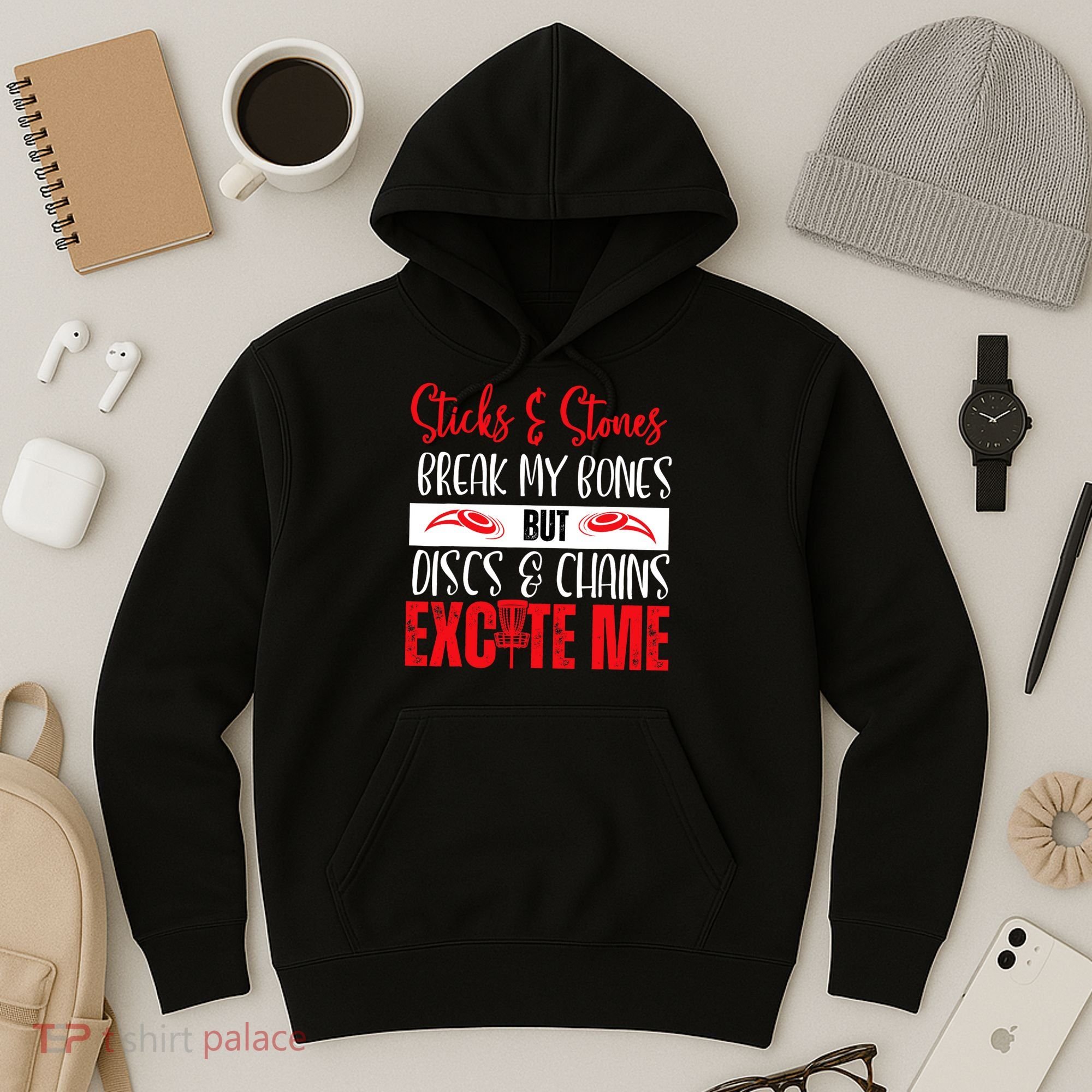Disc Golf Funny Discs & Chains Excite Me Red Hoodie