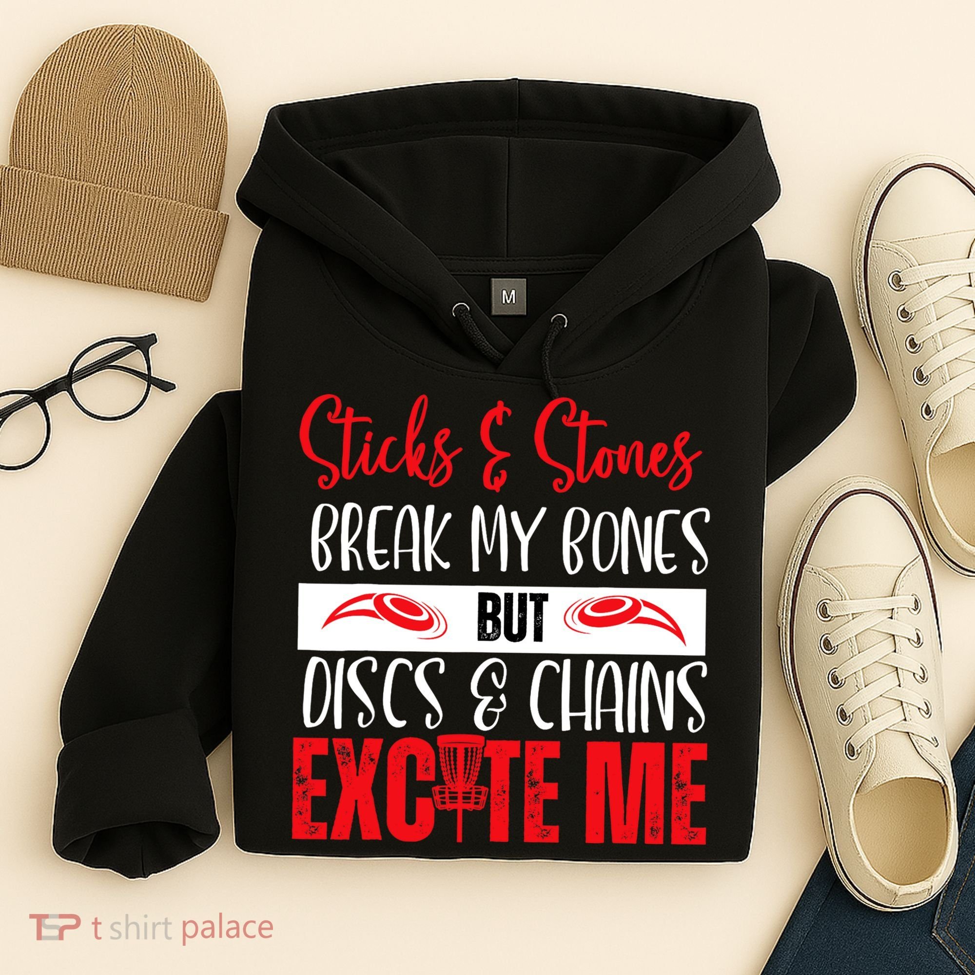 Disc Golf Funny Discs & Chains Excite Me Red Hoodie