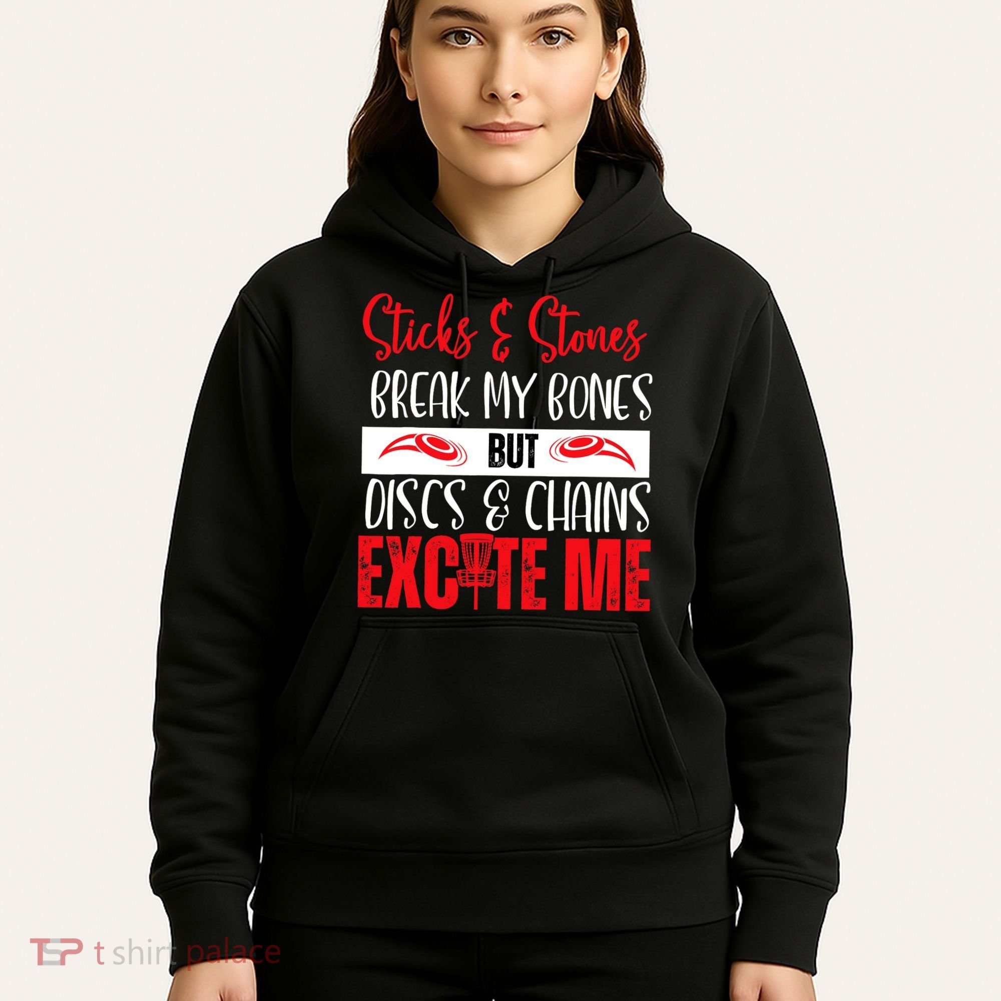 Disc Golf Funny Discs & Chains Excite Me Red Hoodie