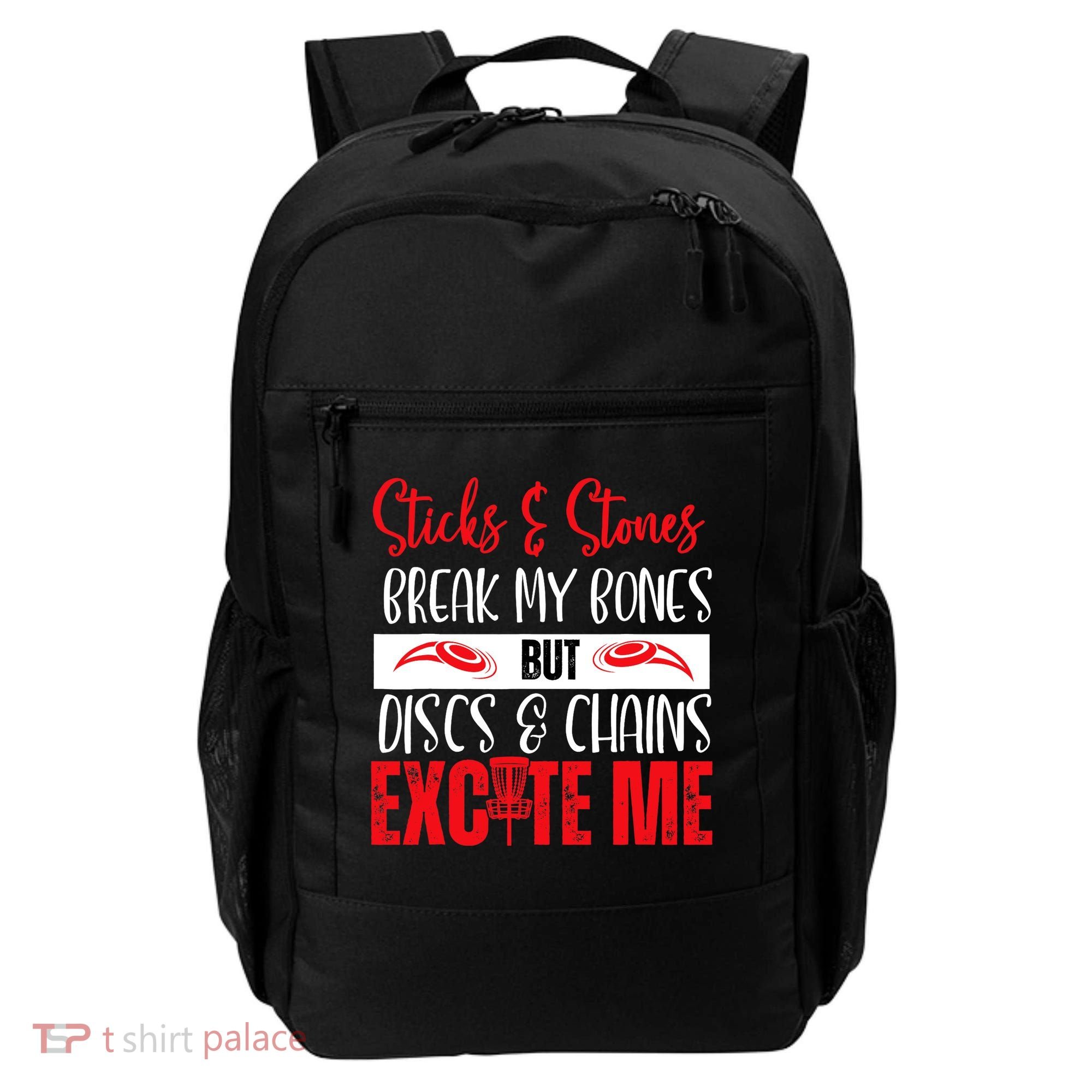 Disc Golf Funny Discs & Chains Excite Me Red Backpack