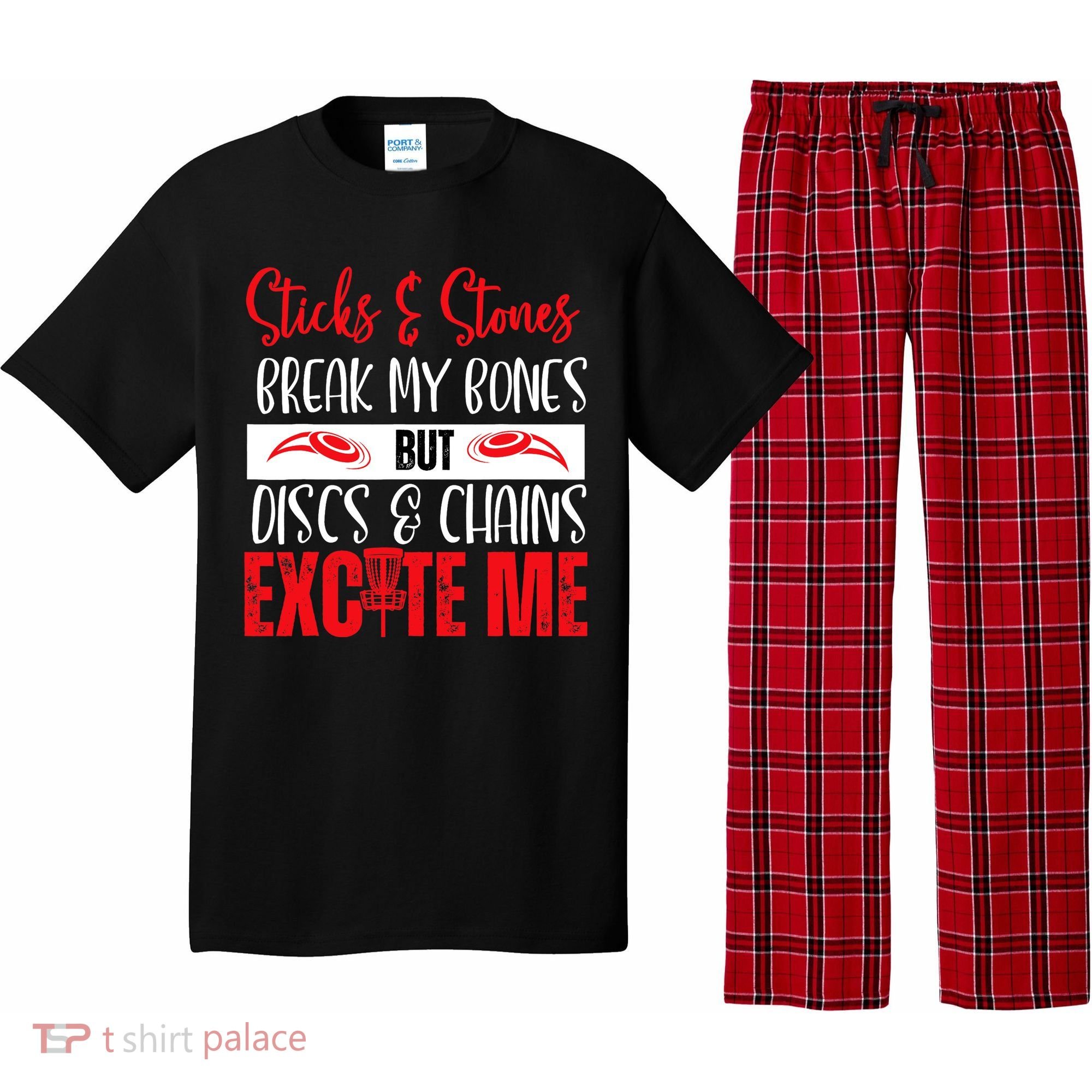 Disc Golf Funny Discs & Chains Excite Me Red Pajama Set