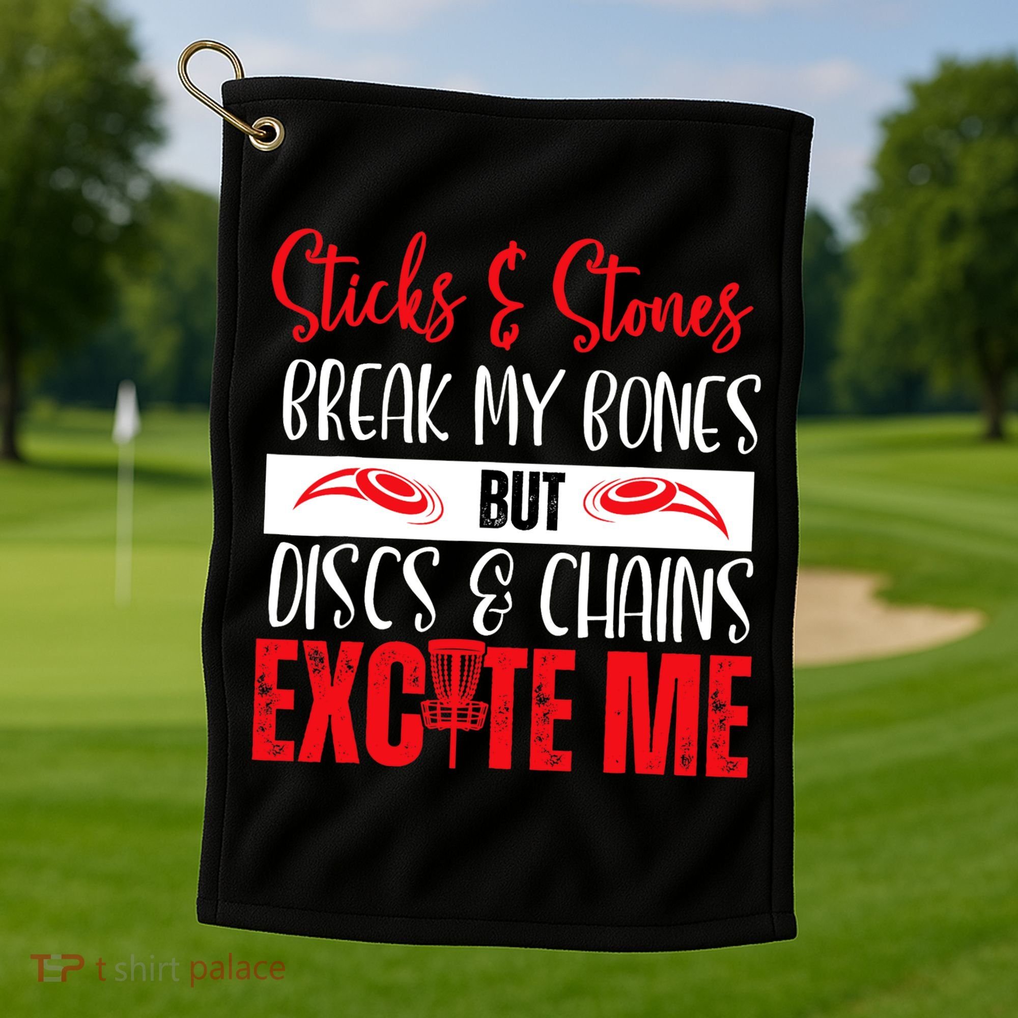 Disc Golf Funny Discs & Chains Excite Me Red Golf Towel