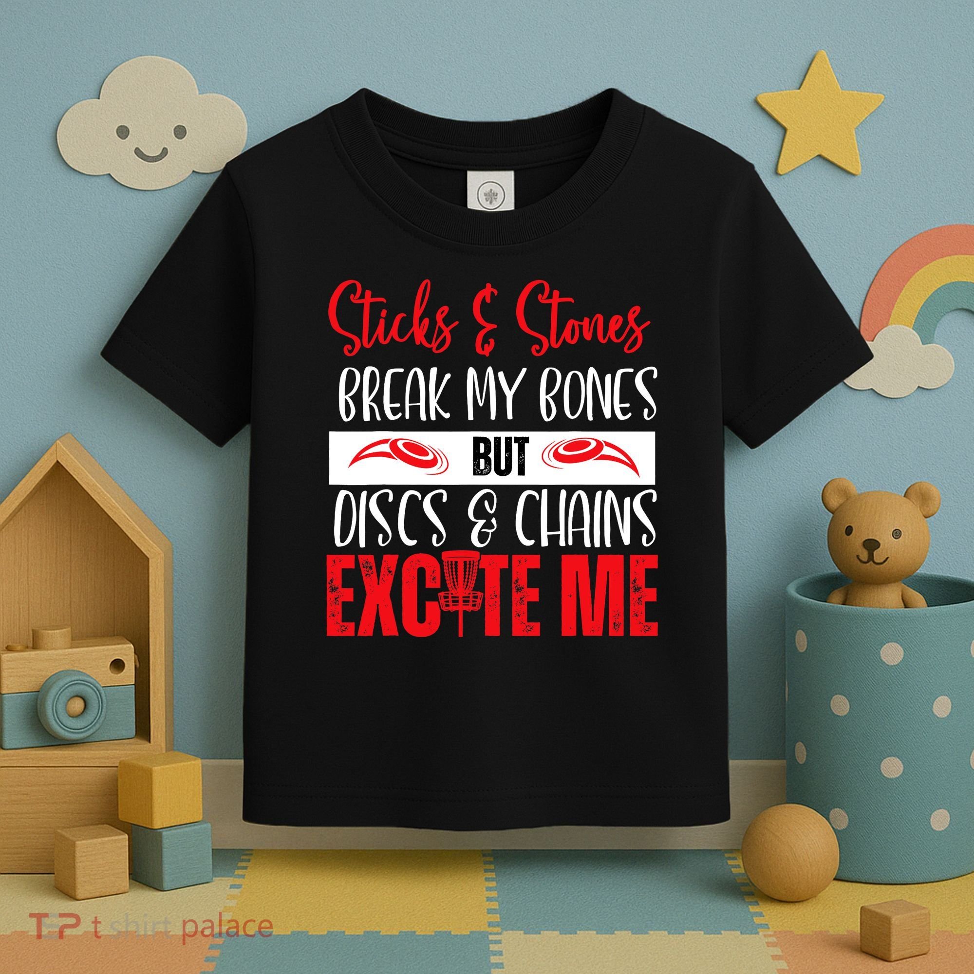 Disc Golf Funny Discs & Chains Excite Me Red Toddler T-Shirt