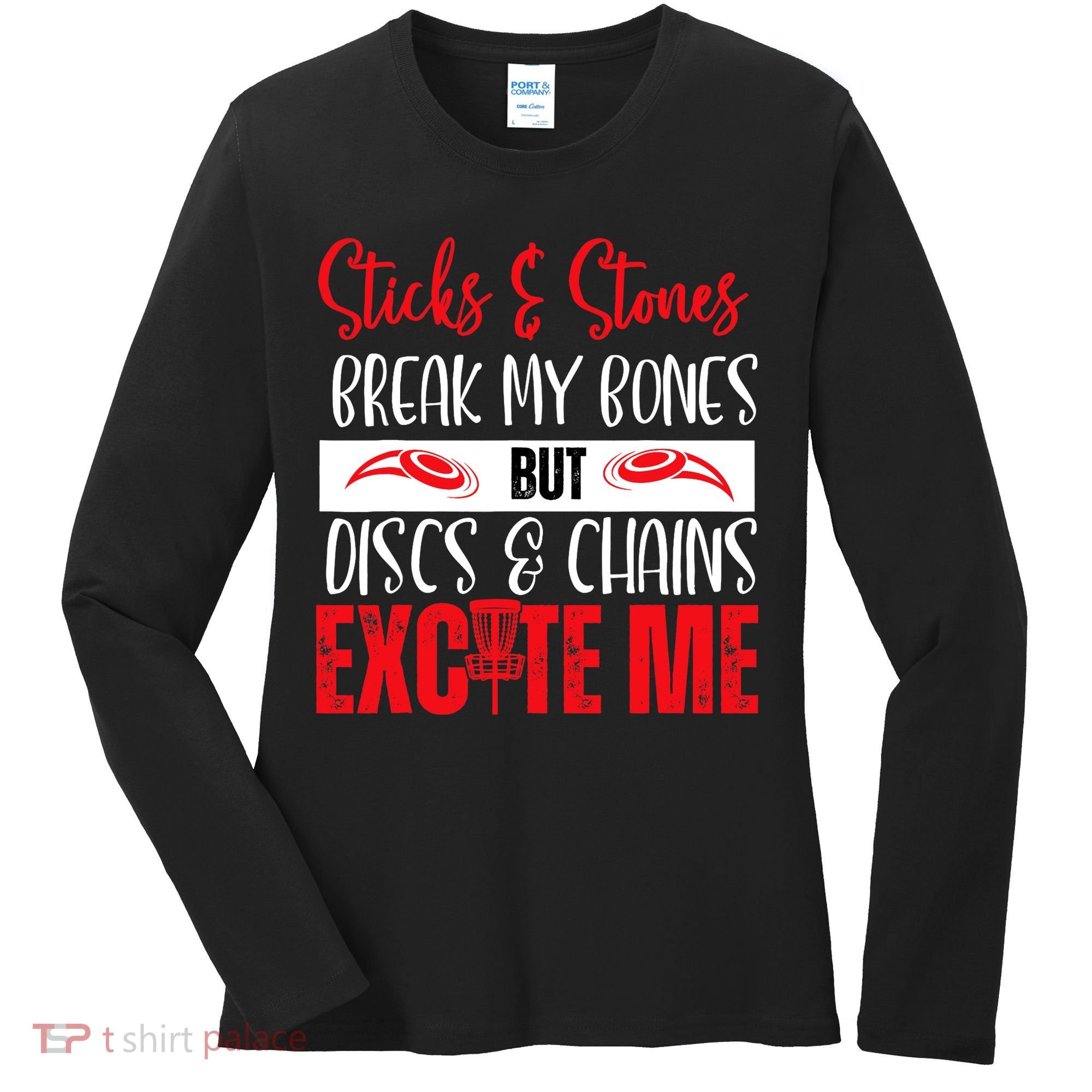Disc Golf Funny Discs & Chains Excite Me Red Women's Long Sleeve Shirt