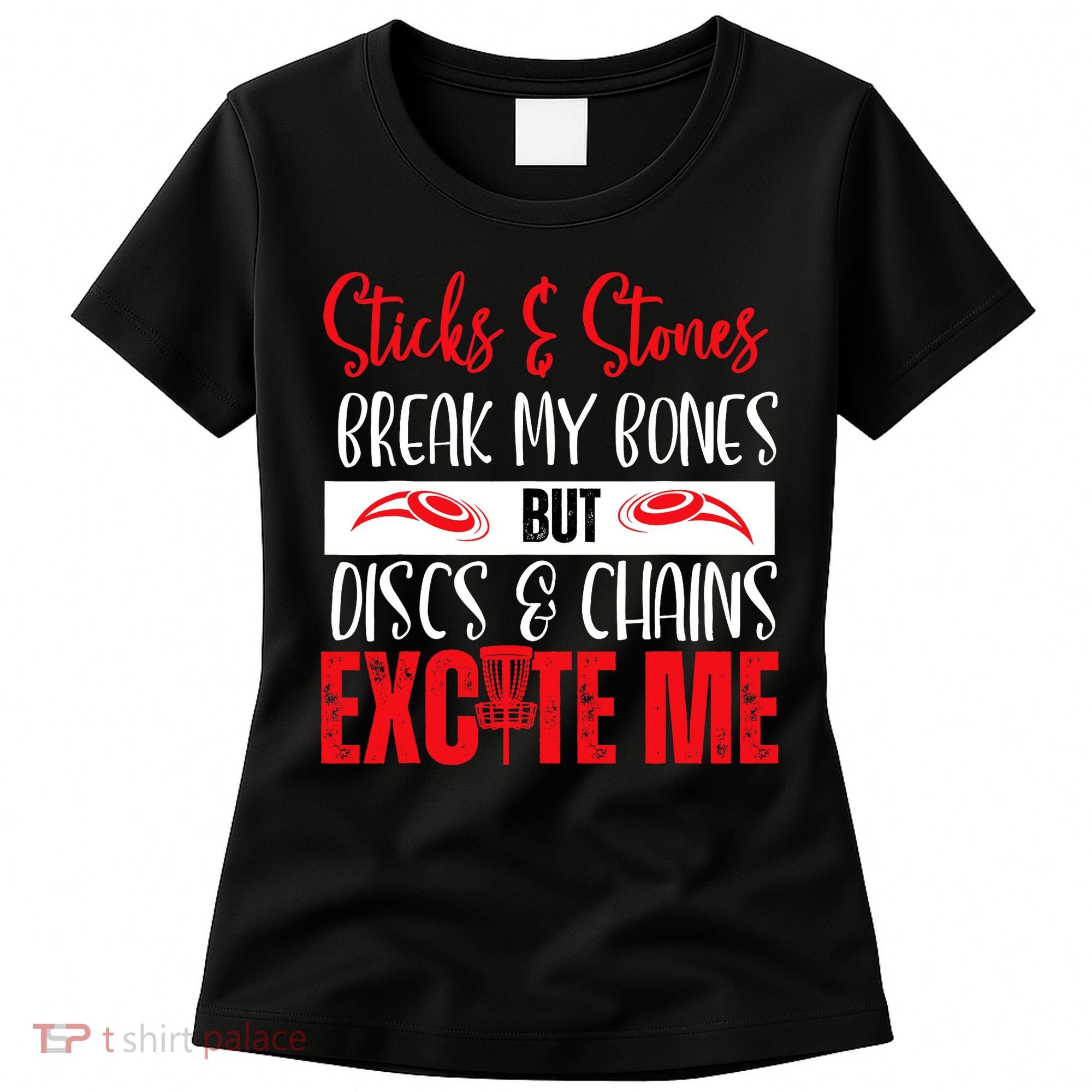 Disc Golf Funny Discs & Chains Excite Me Red Women's T-Shirt