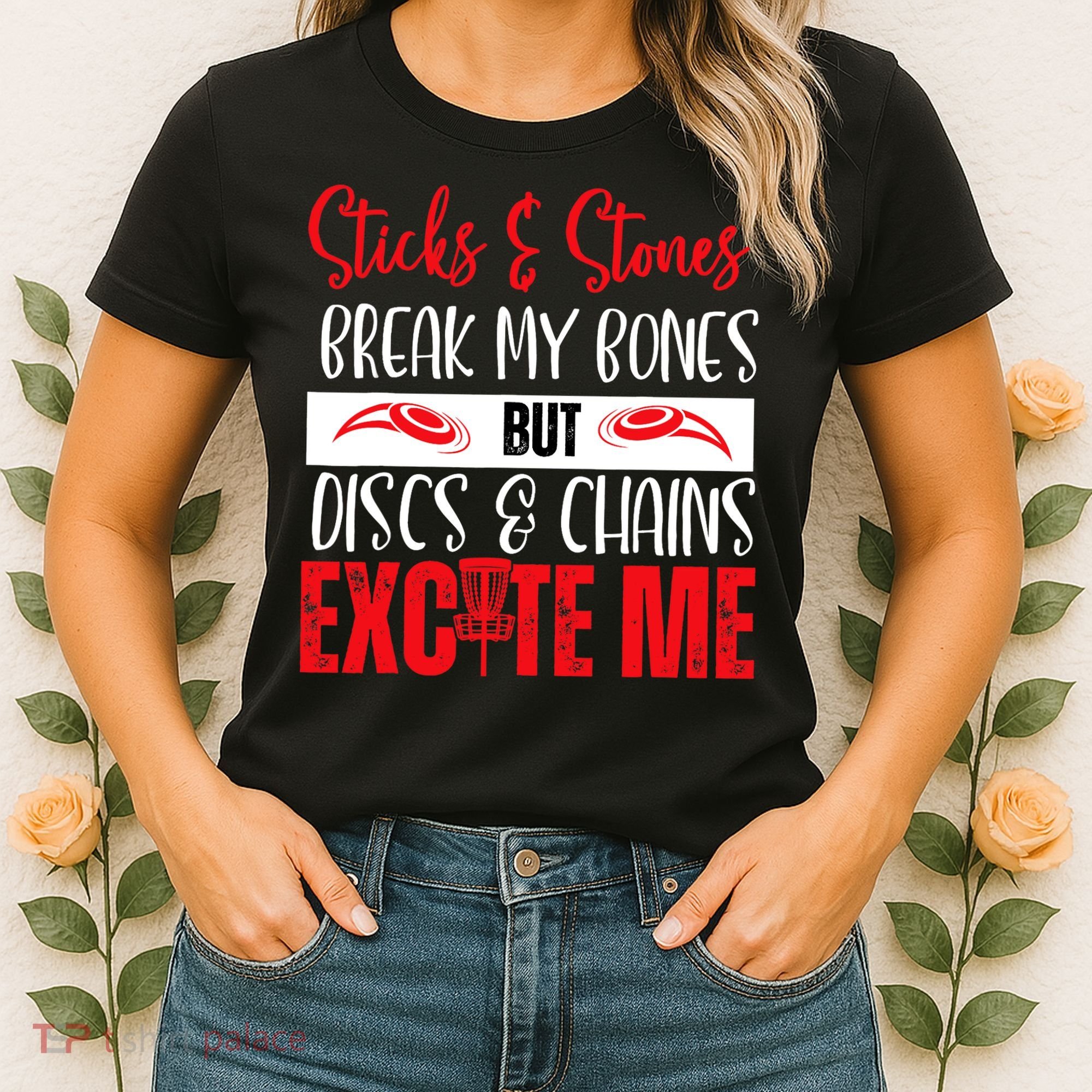 Disc Golf Funny Discs & Chains Excite Me Red Women's T-Shirt