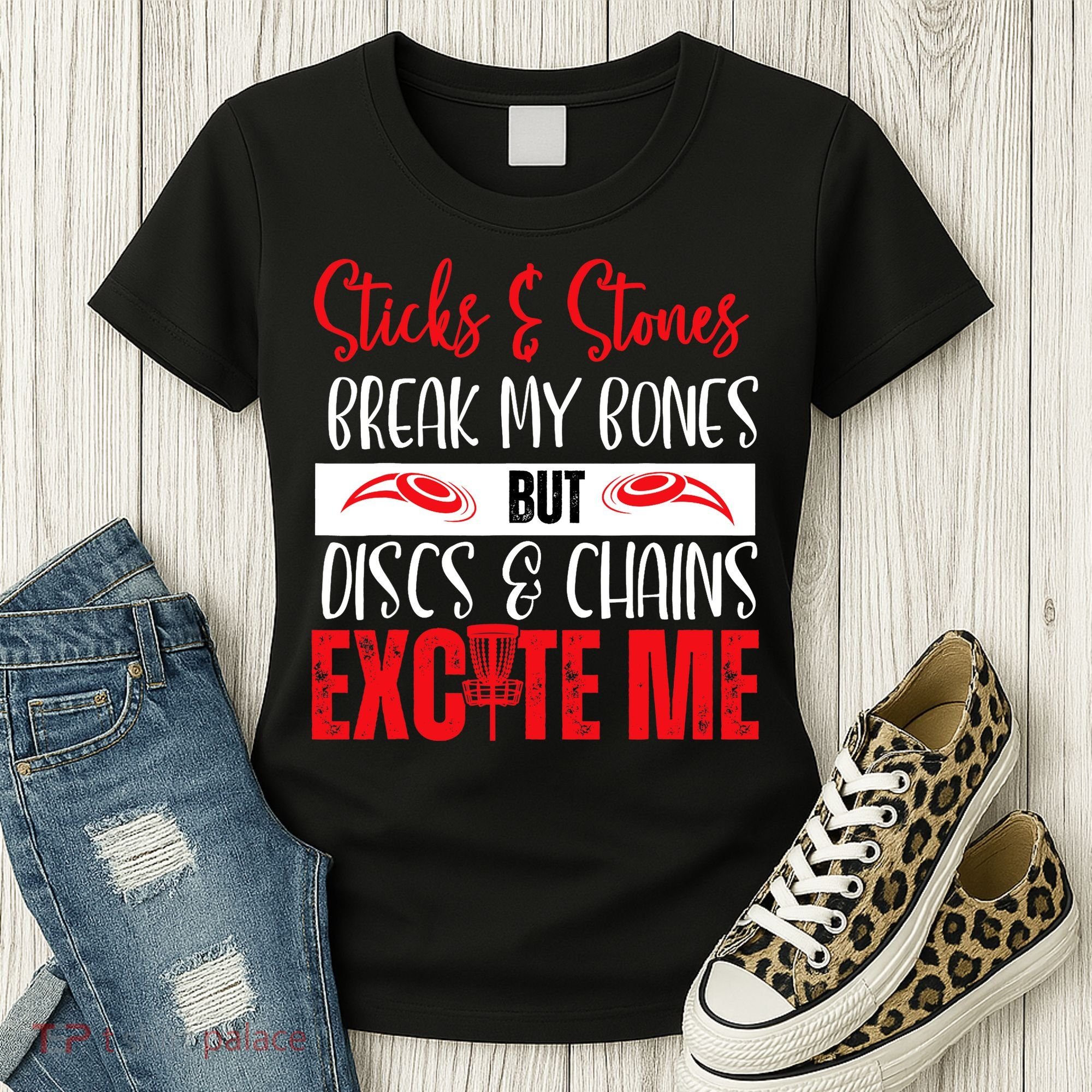 Disc Golf Funny Discs & Chains Excite Me Red Women's T-Shirt