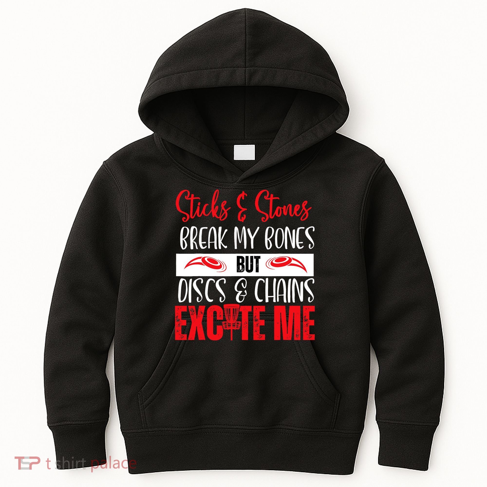 Disc Golf Funny Discs & Chains Excite Me Red Kids Hoodie