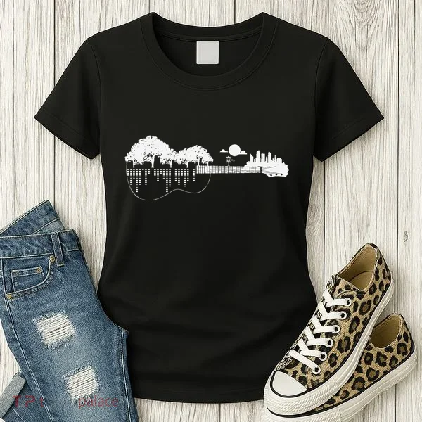 Disc Golf Flying Disc Disc Golf Sunset Guitar Women's T-Shirt