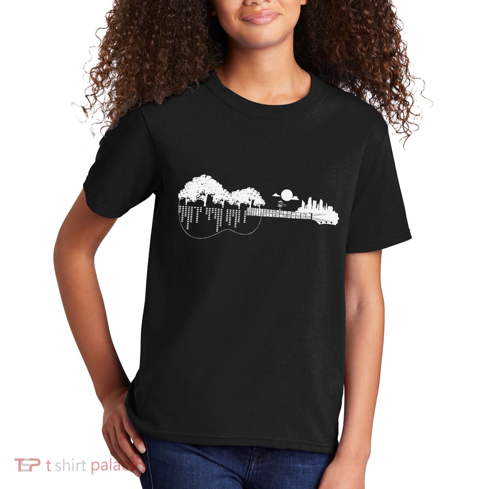 Disc Golf Flying Disc Disc Golf Sunset Guitar Kids T-Shirt
