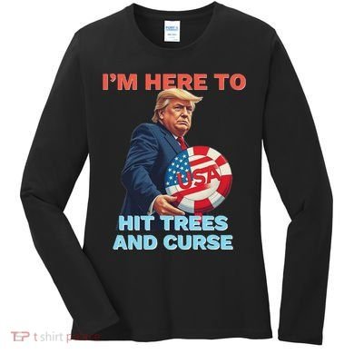 Disc Golf Funny Hit Trees And Curse Retro Disc Golf Women's Long Sleeve Shirt