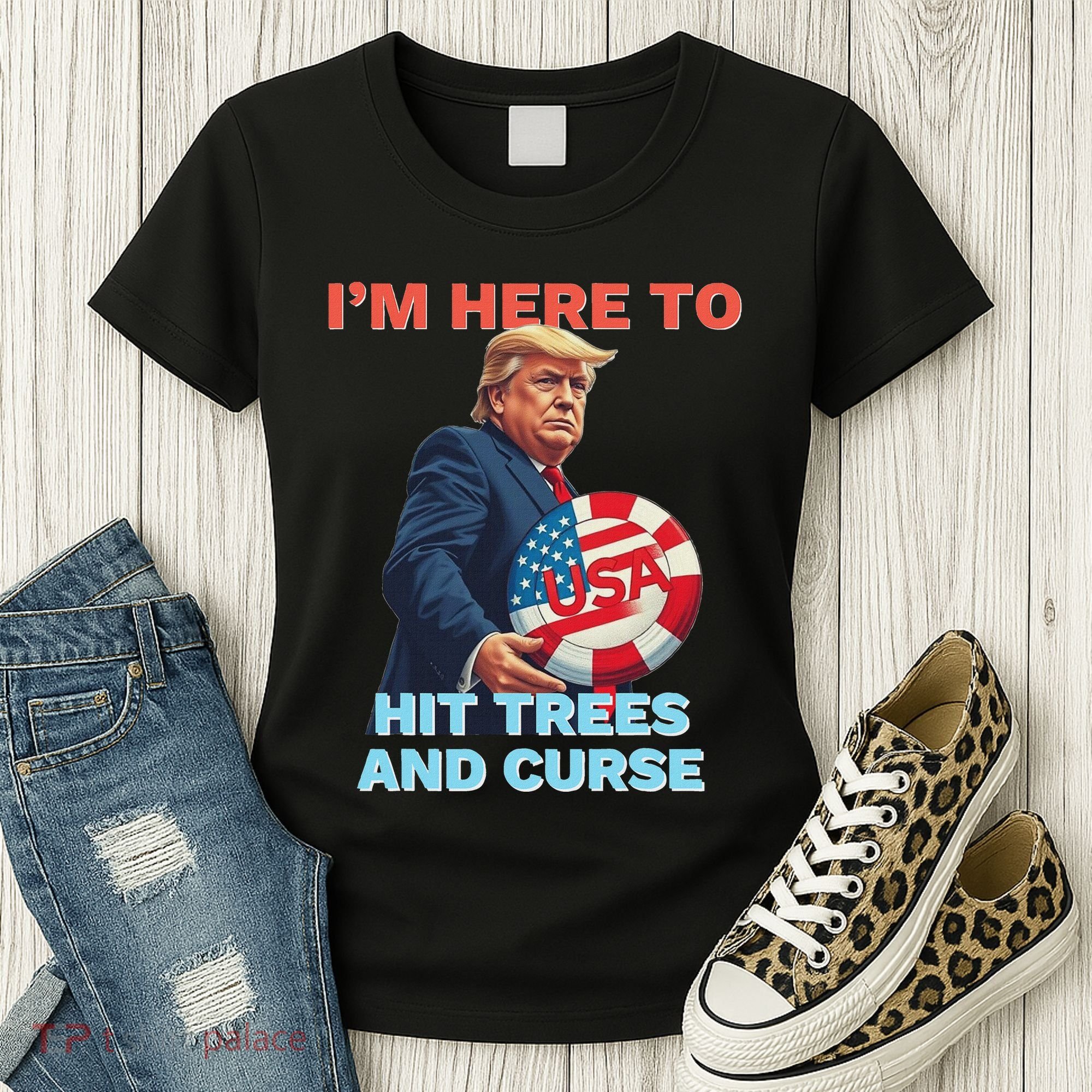 Disc Golf Funny Hit Trees And Curse Retro Disc Golf Women's T-Shirt